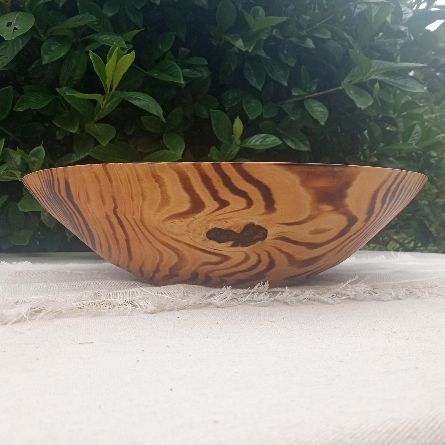 14" Torched Wood Fruit Bowl: Handmade, Pine Wood Centerpiece