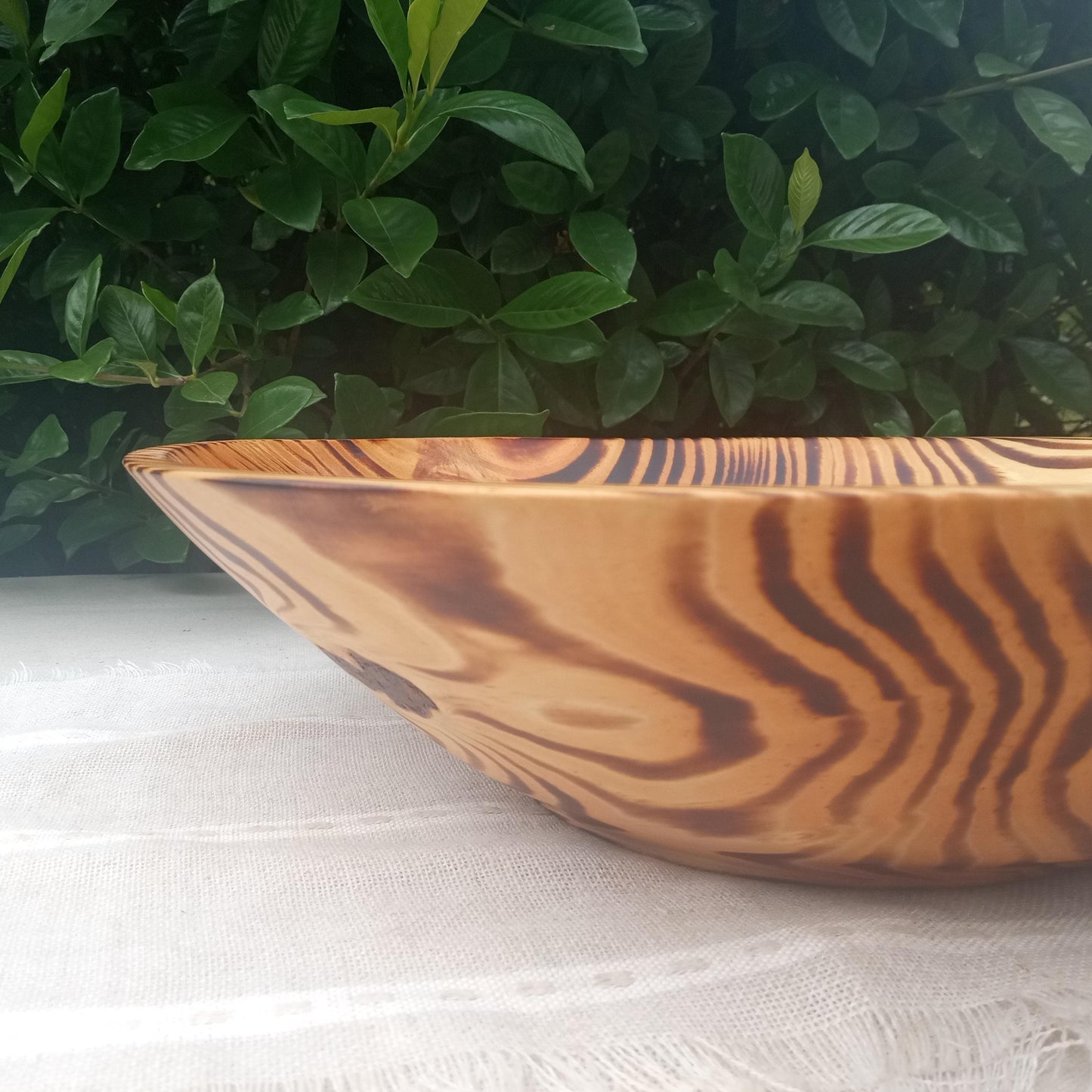 14" Torched Wood Fruit Bowl: Handmade, Pine Wood Centerpiece