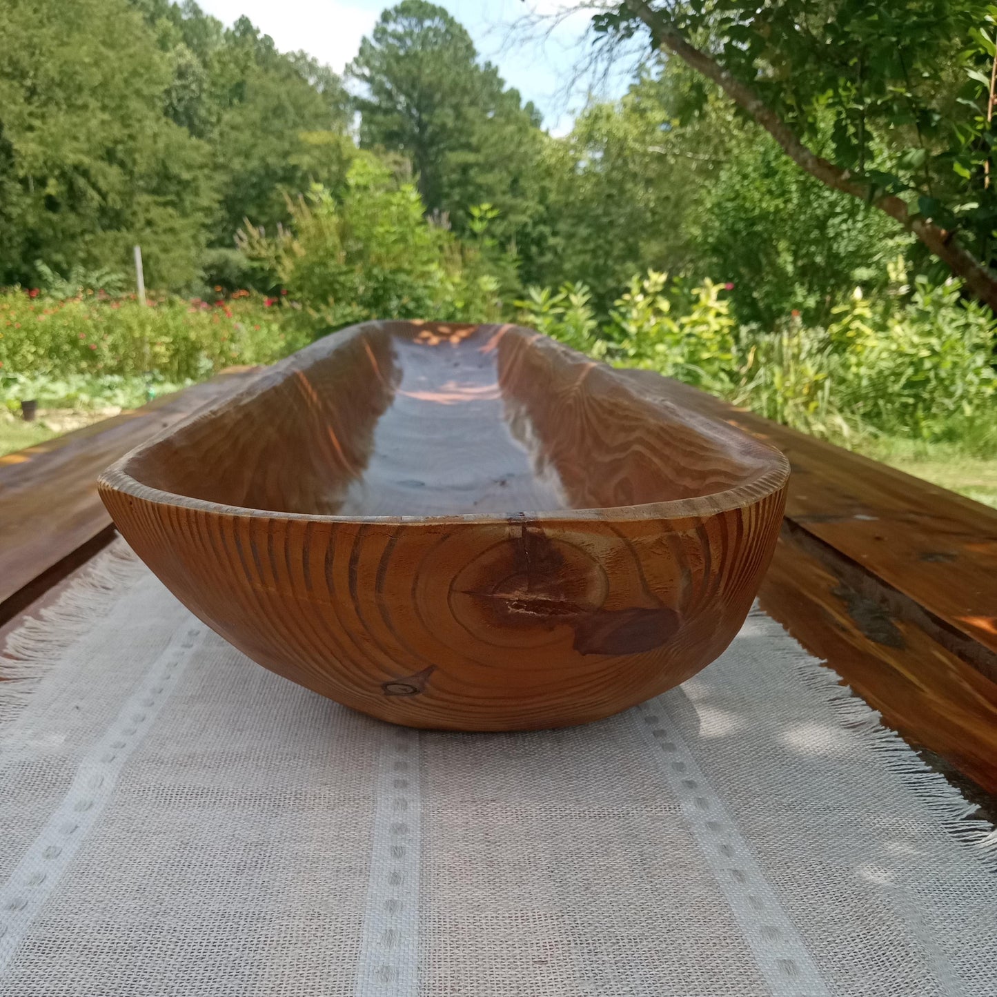 Extra Long Handmade Wooden Trough - Rustic Pine Wood Centerpiece for the Table - 58" Hand Carved Trencher - Unique Country Farmhouse Decor