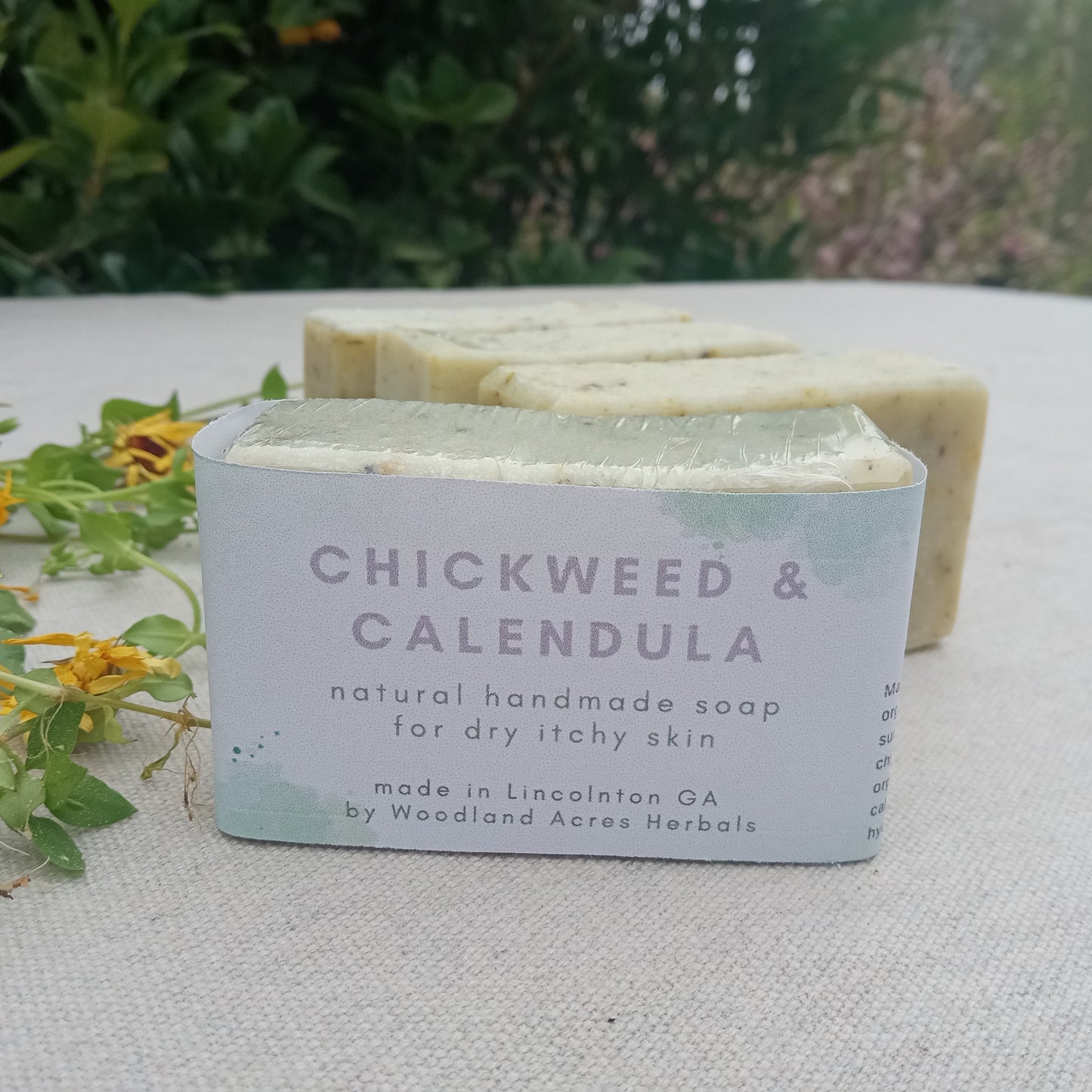 Calendula Soap with Chickweed Herb - Unscented Moisturizing Herbal Soap Bars for Sensitive Skin - Handmade Tallow Soap with Olive Oil