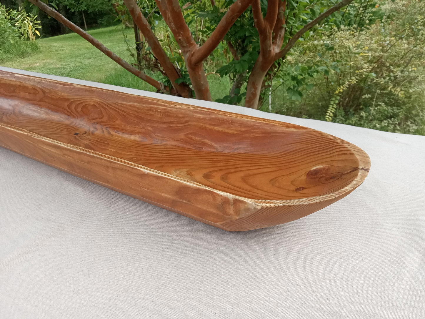 Extra Long Handmade Wooden Trough - Rustic Pine Wood Centerpiece for the Table - 58" Hand Carved Trencher - Unique Country Farmhouse Decor