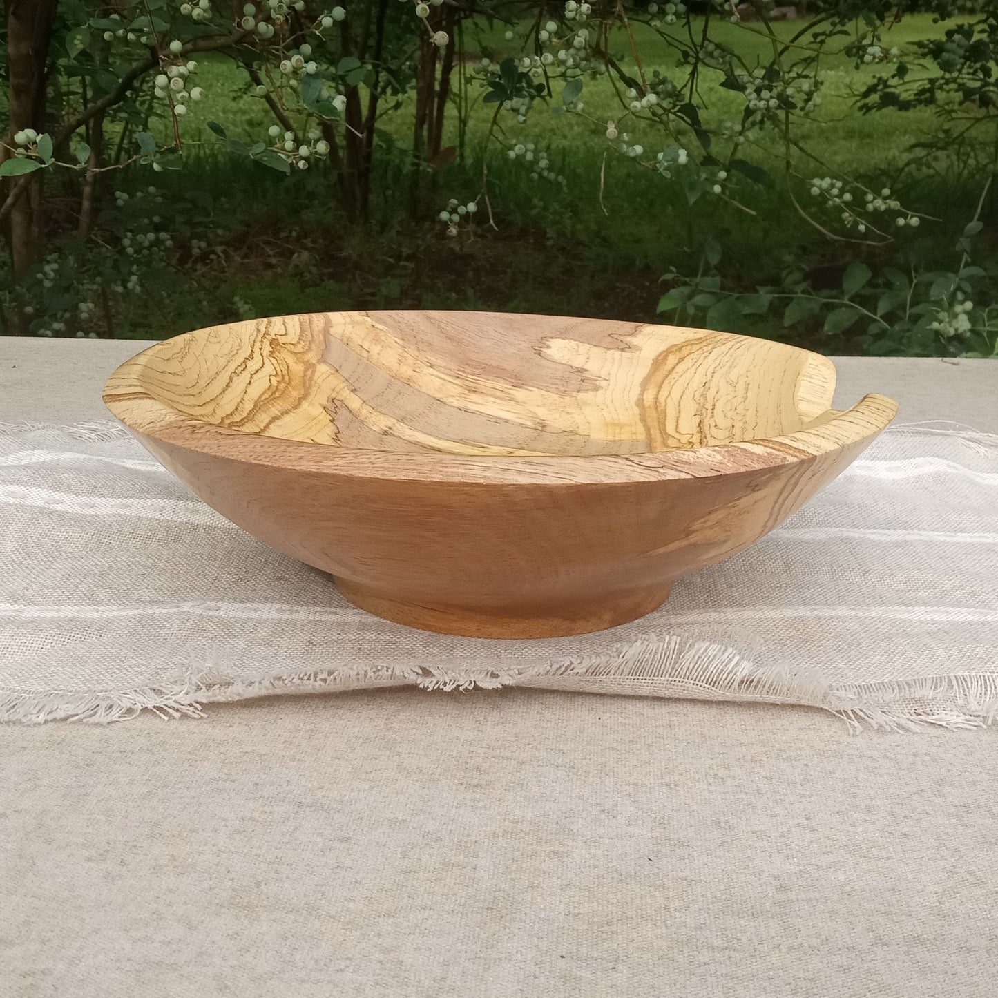 Wooden Fruit Bowl: Pecan Wood, Natural Edge Design, Handmade (12")
