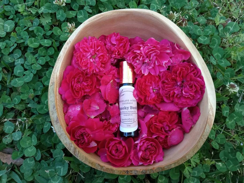 Smoky Bush - Patchouli Rose Perfume Roller with Orange Essential Oil for Women - Scented Body Oil Roll-On - Natural Fragrance Gift for Her