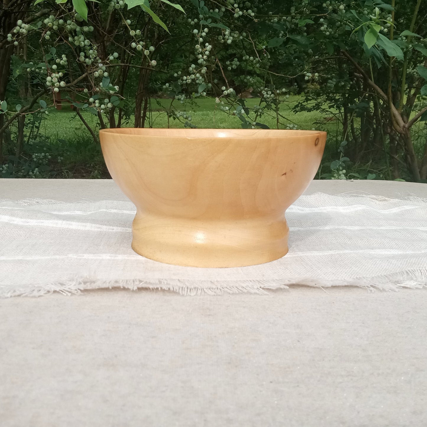 8" Handmade Elegant Birch Wood Pedestal Bowl with a Simple Curved Design