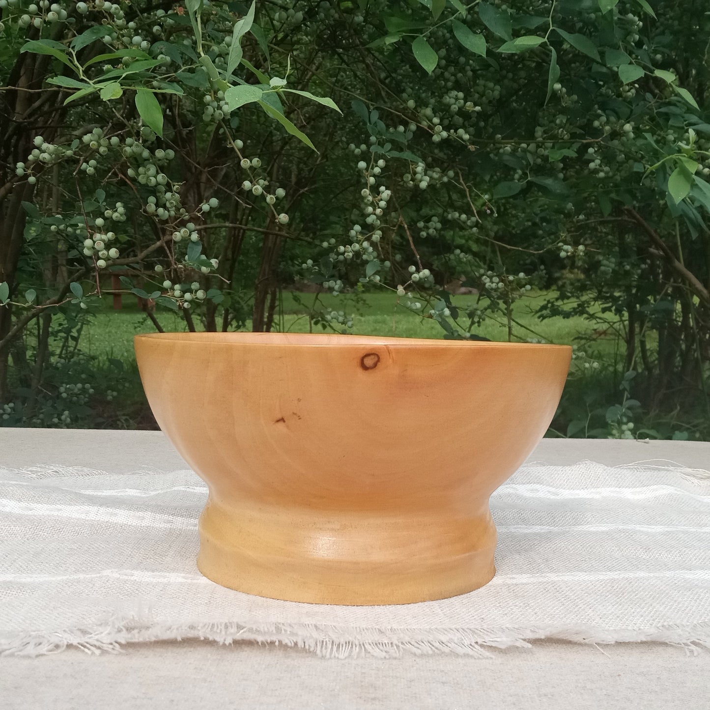 8" Handmade Elegant Birch Wood Pedestal Bowl with a Simple Curved Design