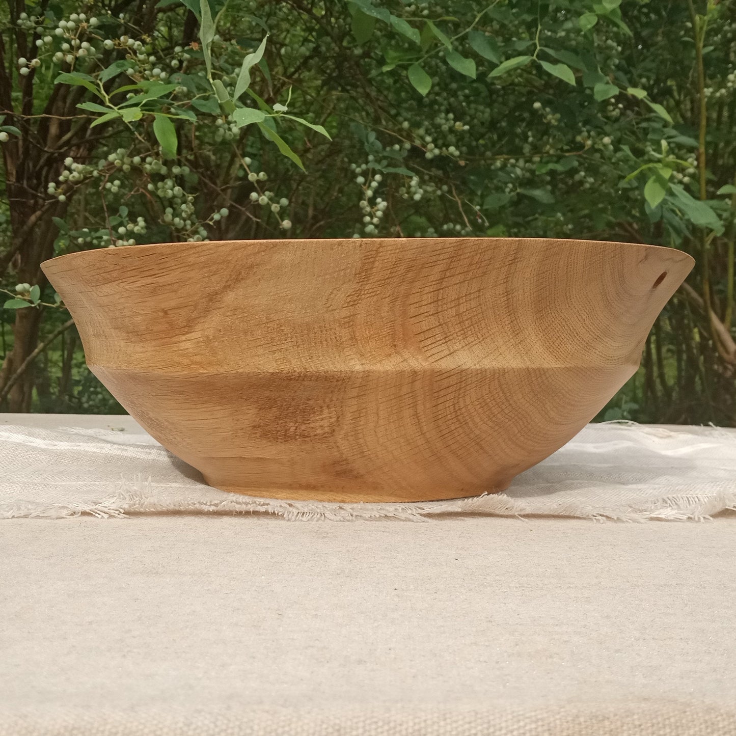 Handmade White Oak Wood Fruit Bowl with Holes: 14" Rustic Centerpiece