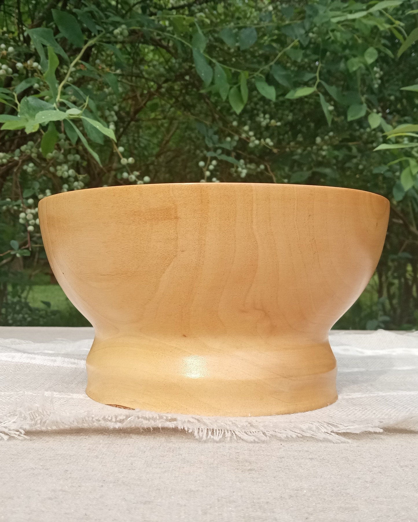 8" Handmade Elegant Birch Wood Pedestal Bowl with a Simple Curved Design