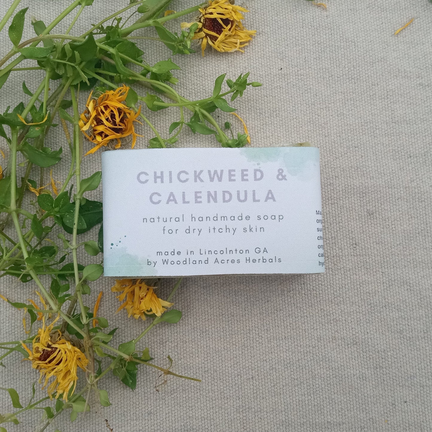 Calendula Soap with Chickweed Herb - Unscented Moisturizing Herbal Soap Bars for Sensitive Skin - Handmade Tallow Soap with Olive Oil