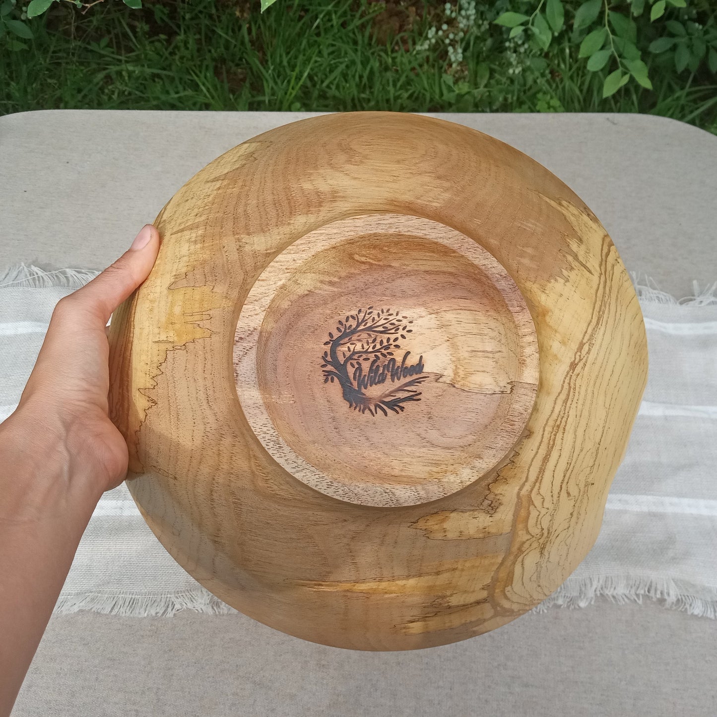 Wooden Fruit Bowl: Pecan Wood, Natural Edge Design, Handmade (12")