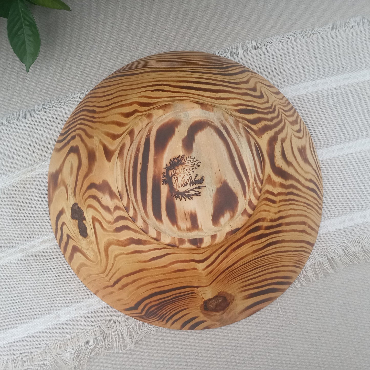14" Torched Wood Fruit Bowl: Handmade, Pine Wood Centerpiece