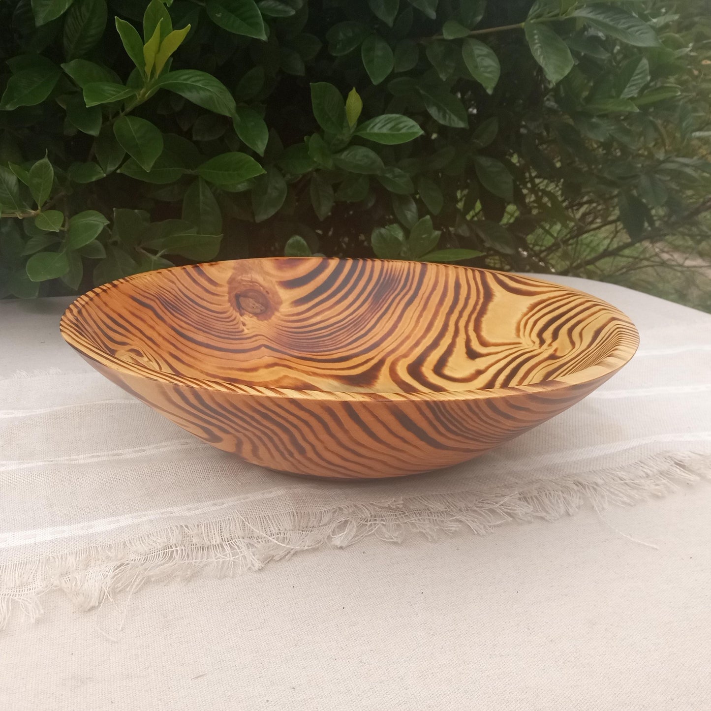 14" Torched Wood Fruit Bowl: Handmade, Pine Wood Centerpiece