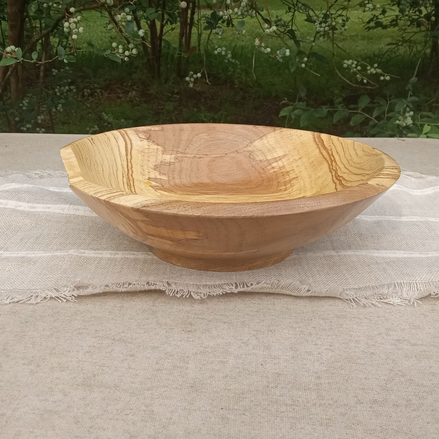Wooden Fruit Bowl: Pecan Wood, Natural Edge Design, Handmade (12")