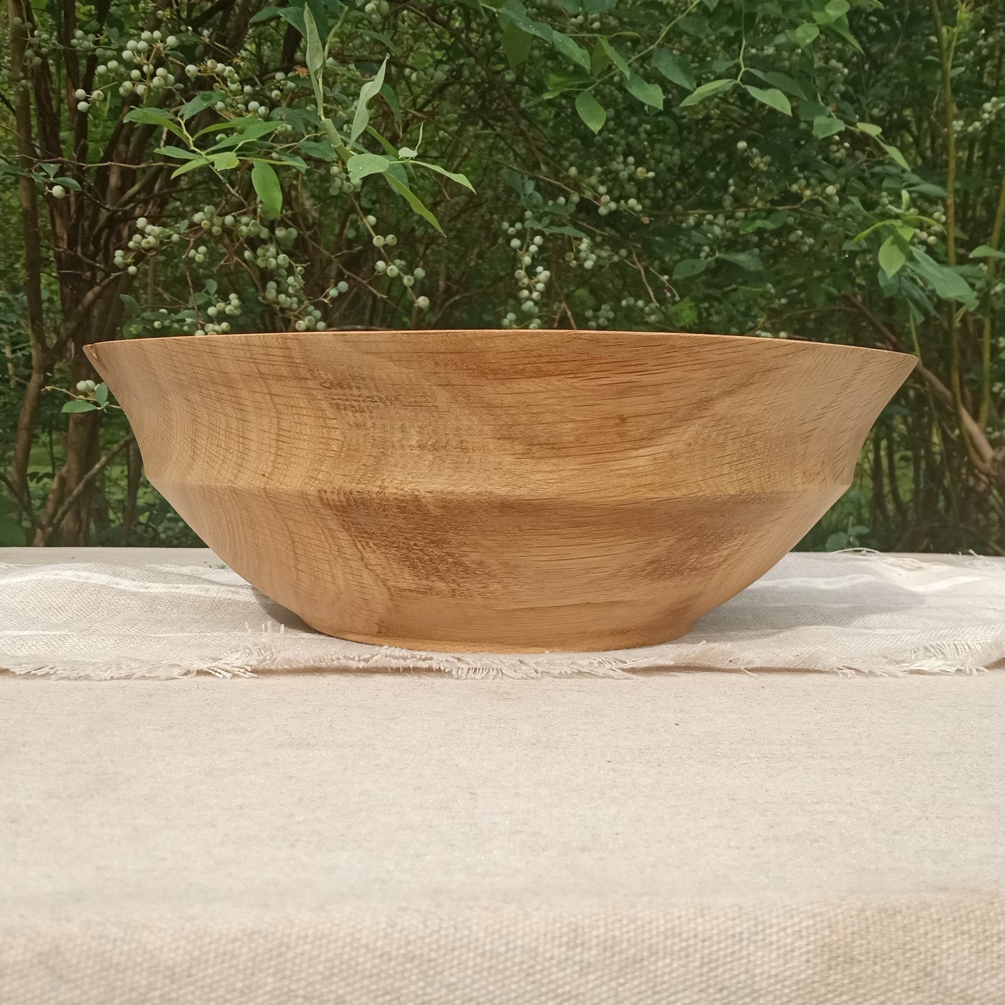 Handmade White Oak Wood Fruit Bowl with Holes: 14" Rustic Centerpiece