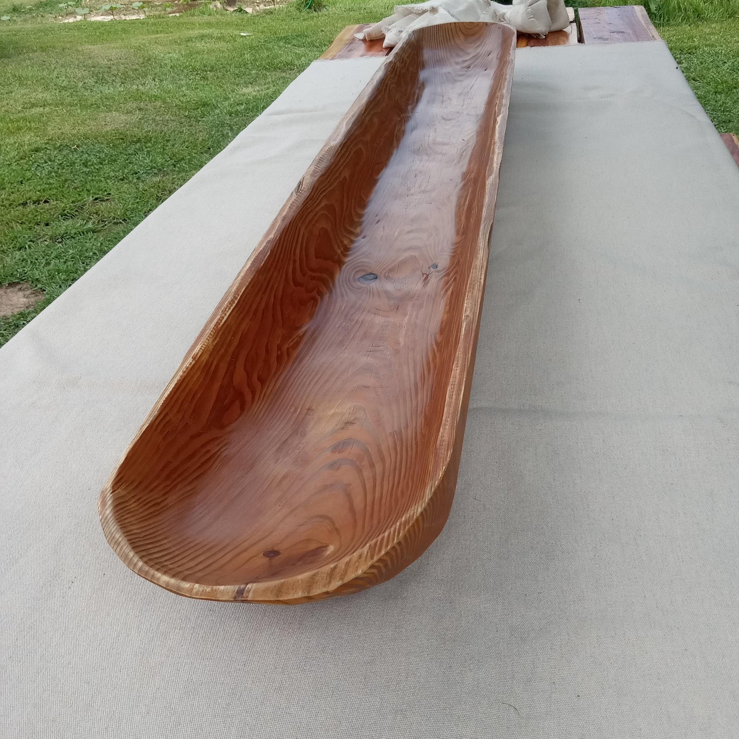 Extra Long Handmade Wooden Trough - Rustic Pine Wood Centerpiece for the Table - 58" Hand Carved Trencher - Unique Country Farmhouse Decor