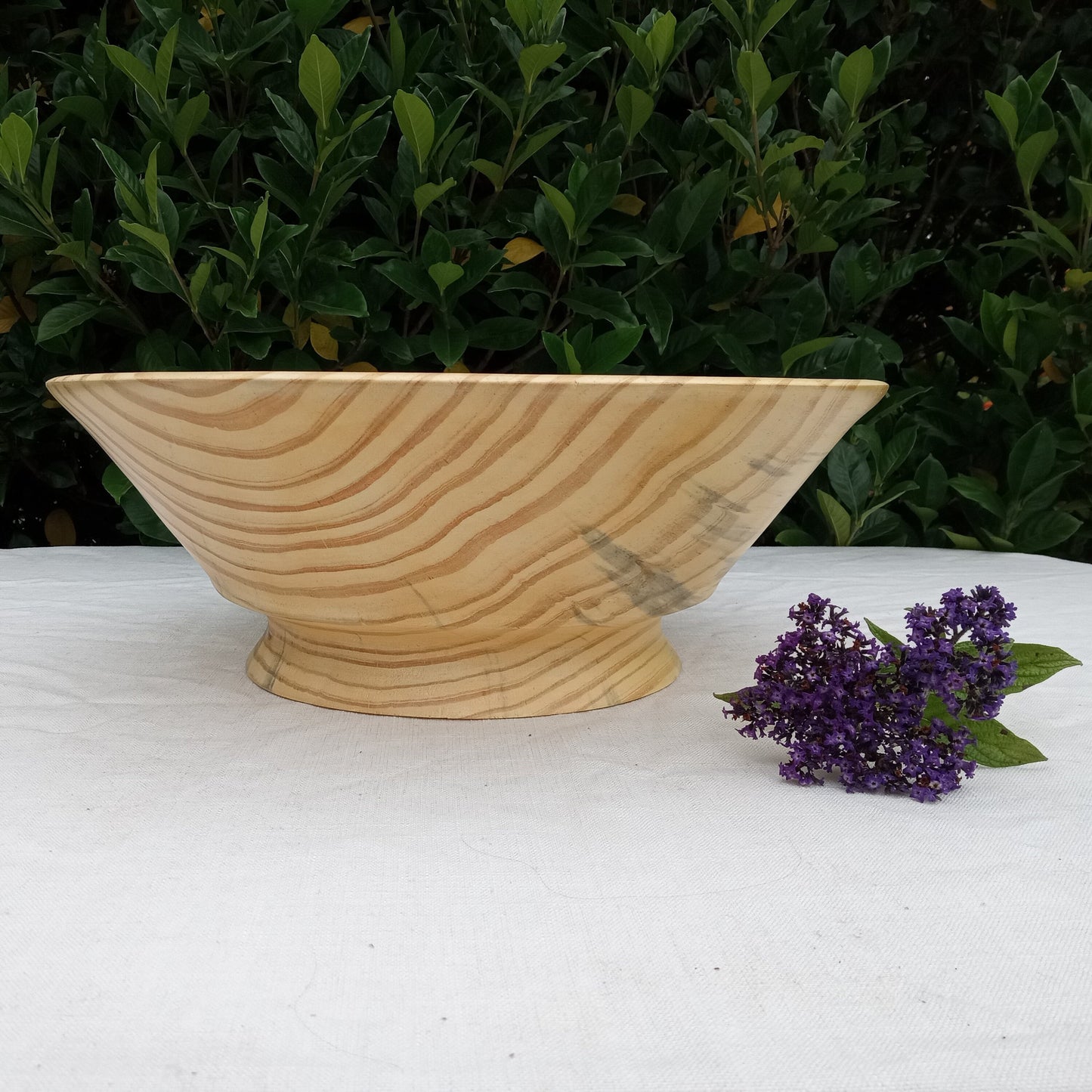Large Pine Wood Pedestal Bowl - Stylish Country Centerpiece for the Table - 16" Turned Wood Bowl for Fruit - Handmade Farmhouse Decor