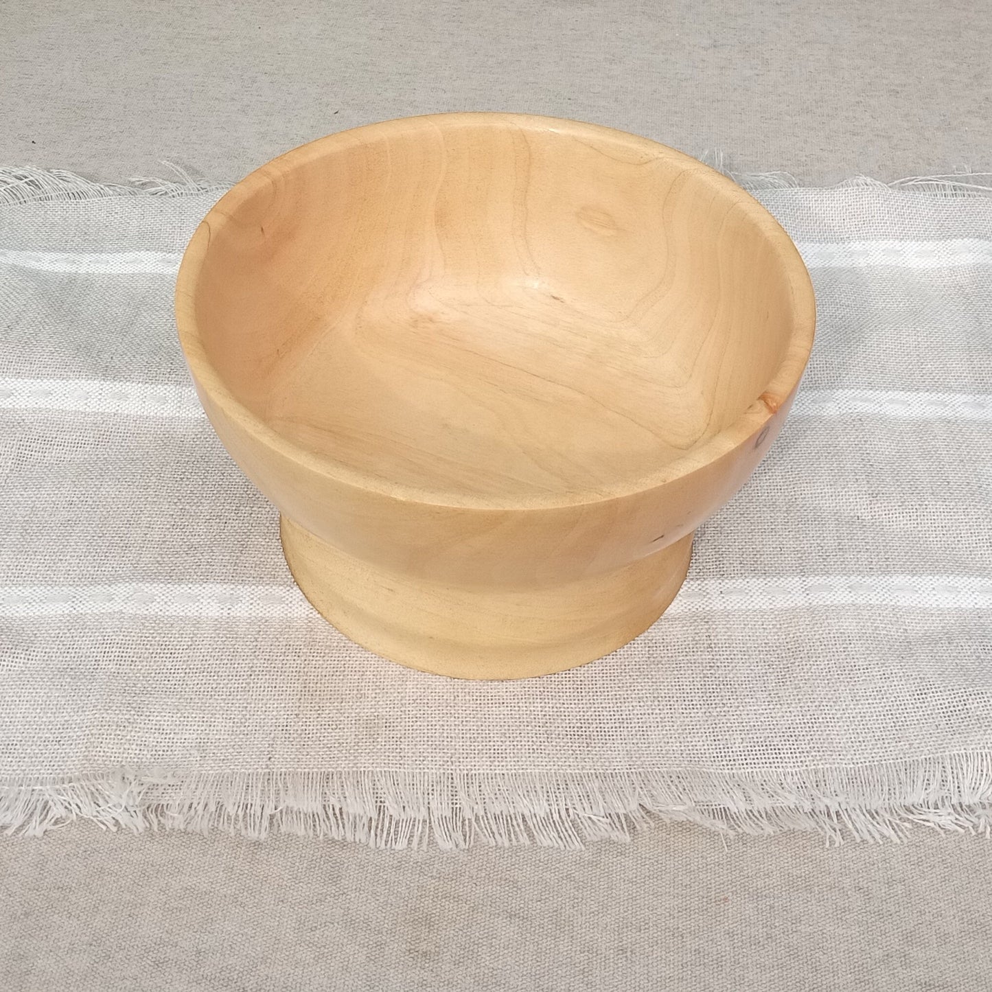 8" Handmade Elegant Birch Wood Pedestal Bowl with a Simple Curved Design