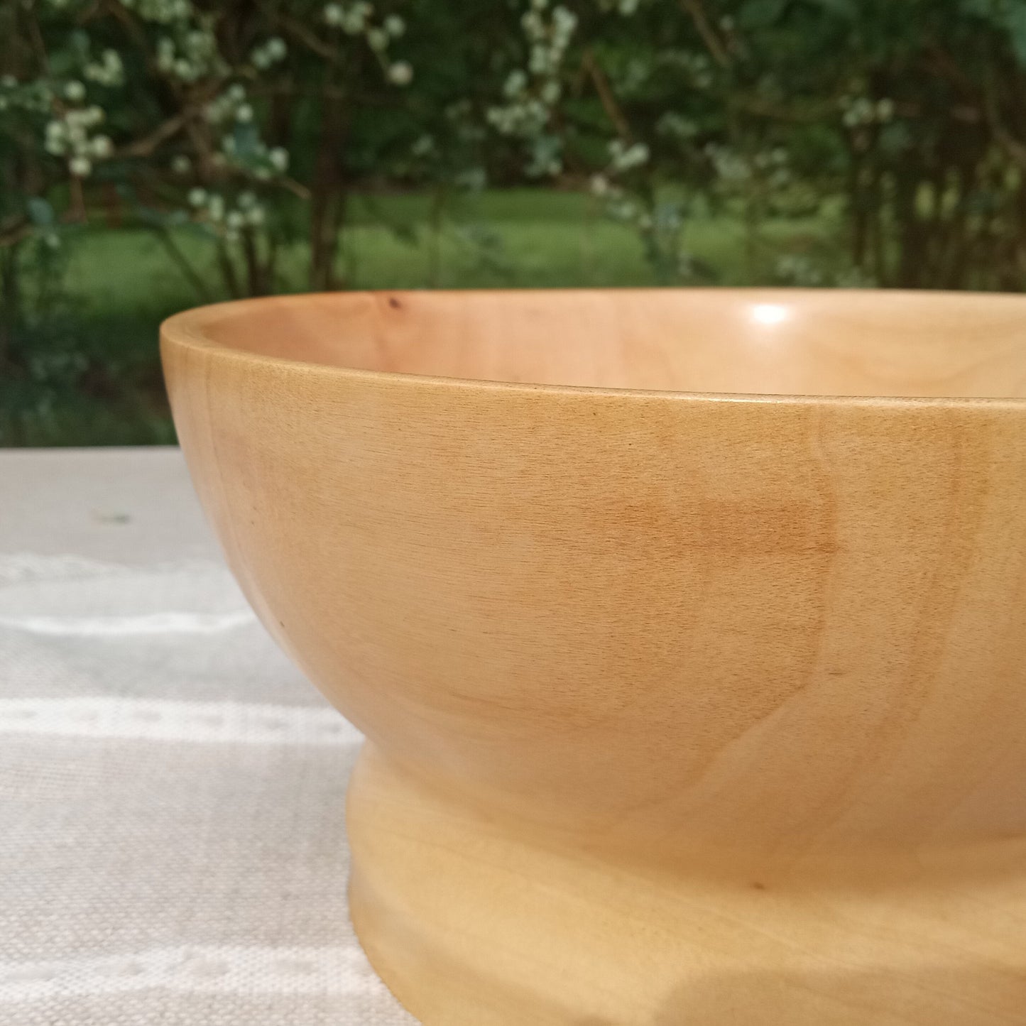 8" Handmade Elegant Birch Wood Pedestal Bowl with a Simple Curved Design