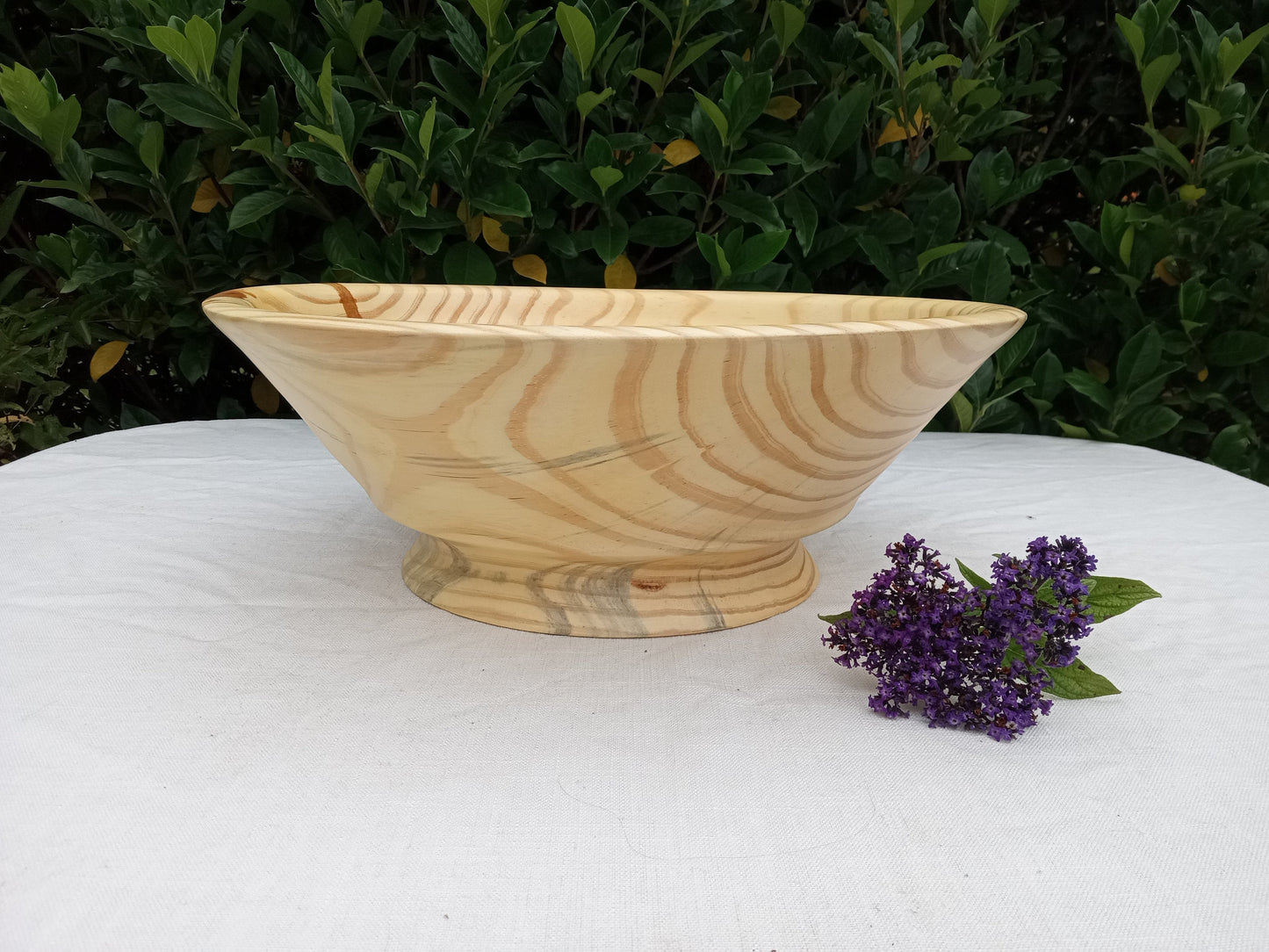 Large Pine Wood Pedestal Bowl - Stylish Country Centerpiece for the Table - 16" Turned Wood Bowl for Fruit - Handmade Farmhouse Decor