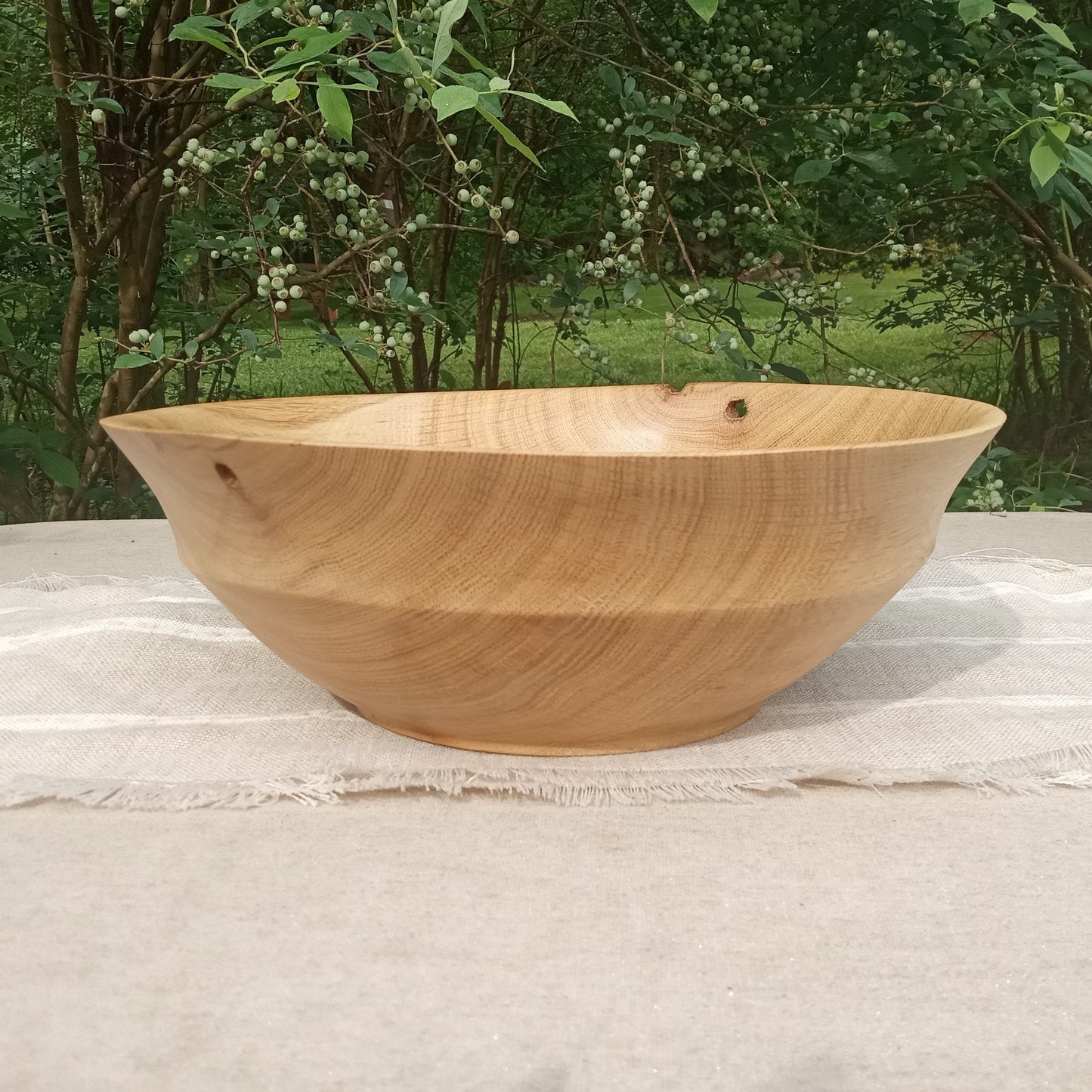 Handmade White Oak Wood Fruit Bowl with Holes: 14" Rustic Centerpiece