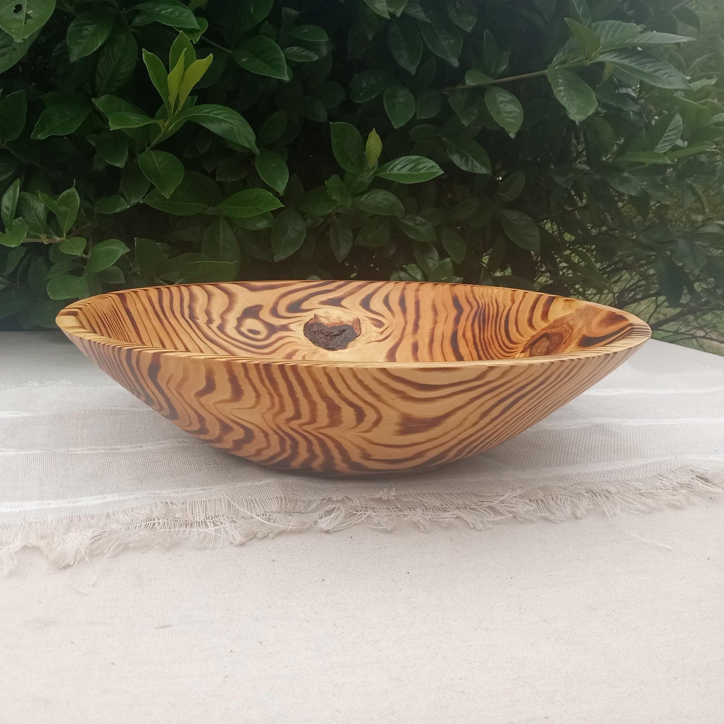 14" Torched Wood Fruit Bowl: Handmade, Pine Wood Centerpiece