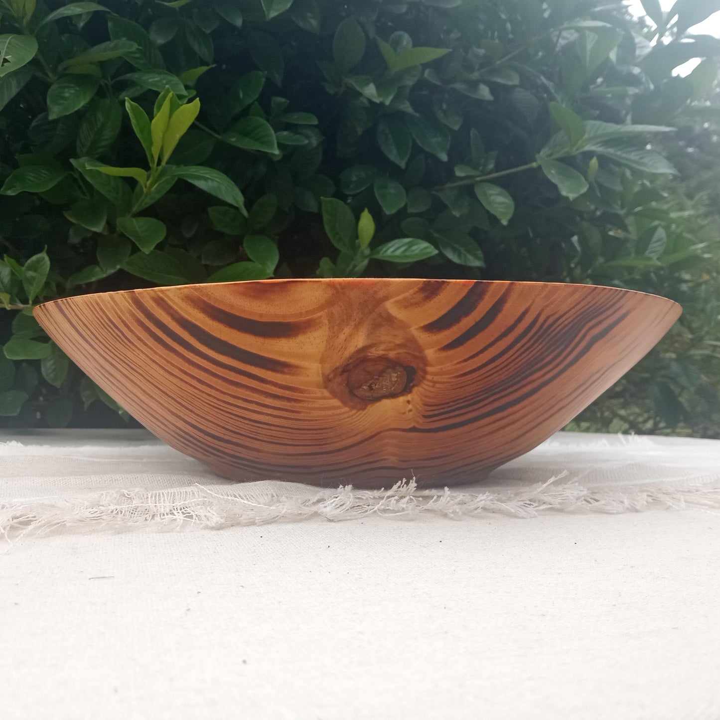 14" Torched Wood Fruit Bowl: Handmade, Pine Wood Centerpiece