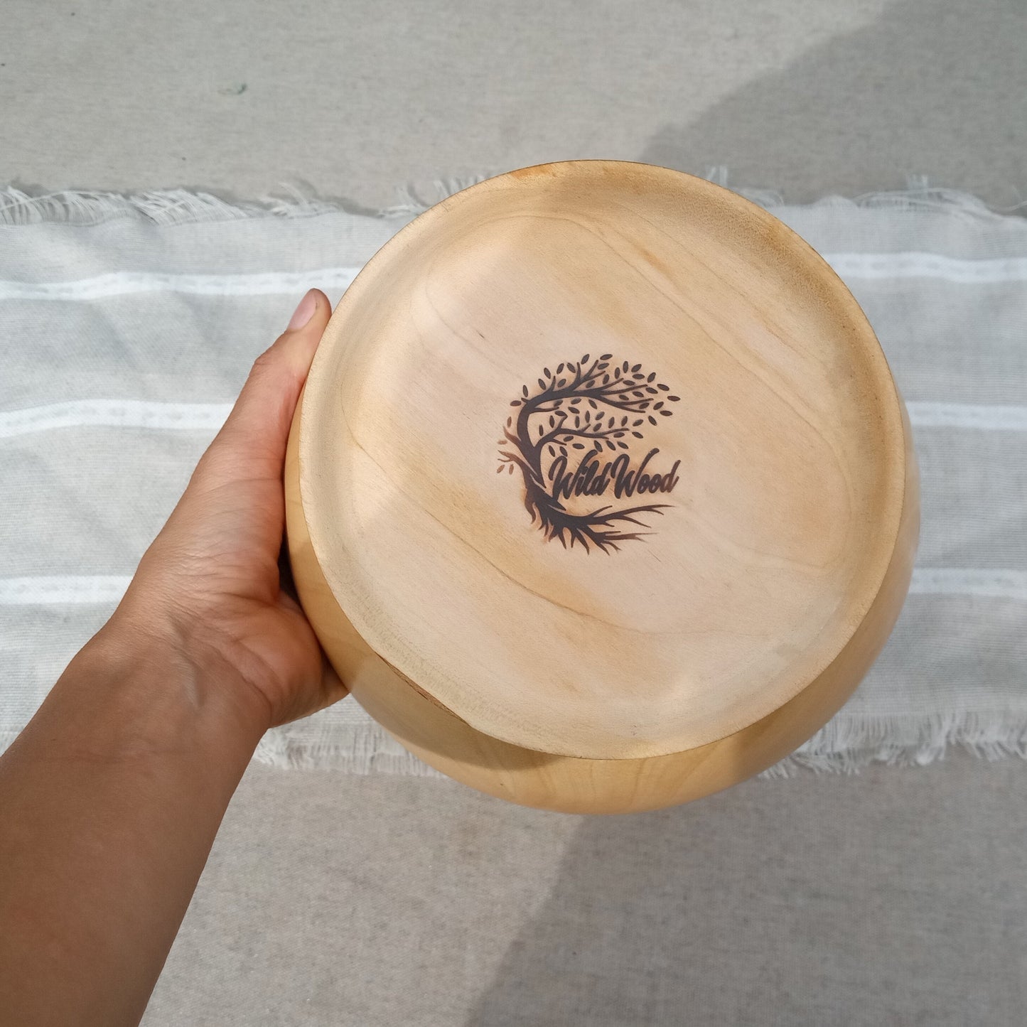 8" Handmade Elegant Birch Wood Pedestal Bowl with a Simple Curved Design
