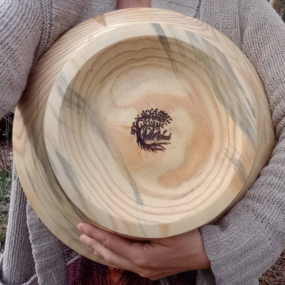 Large Pine Wood Pedestal Bowl - Stylish Country Centerpiece for the Table - 16" Turned Wood Bowl for Fruit - Handmade Farmhouse Decor