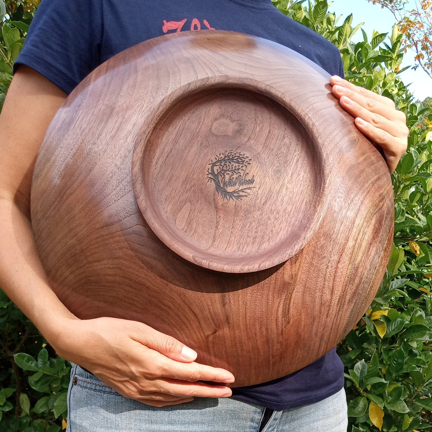 Handmade Walnut Wood Fruit Bowl: 16" Elegant Pedestal Design