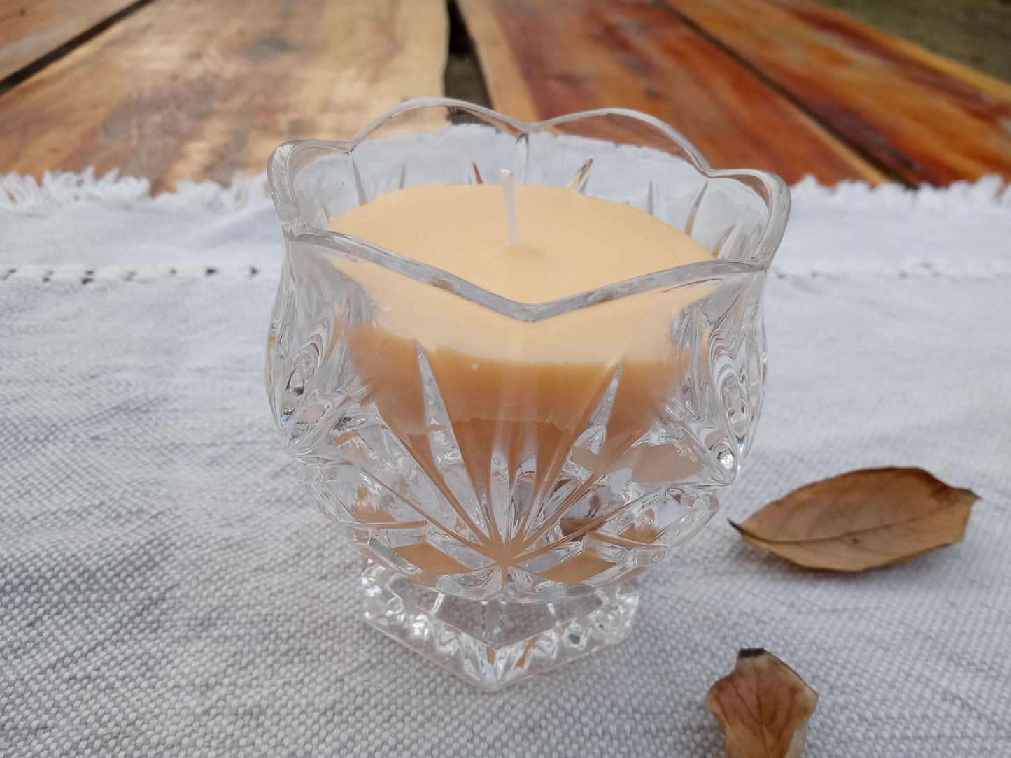 Patchouli Scented Natural Beeswax Candle in Crystal Glass - Essential Oil Candle Decor Gifts for Her - Small 4oz Container Candle