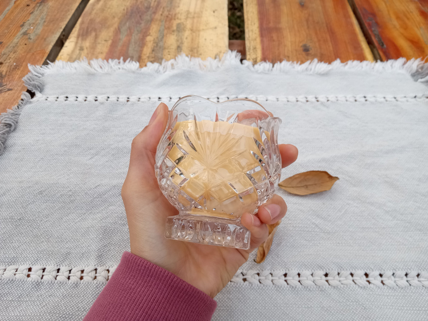 Patchouli Scented Natural Beeswax Candle in Crystal Glass - Essential Oil Candle Decor Gifts for Her - Small 4oz Container Candle