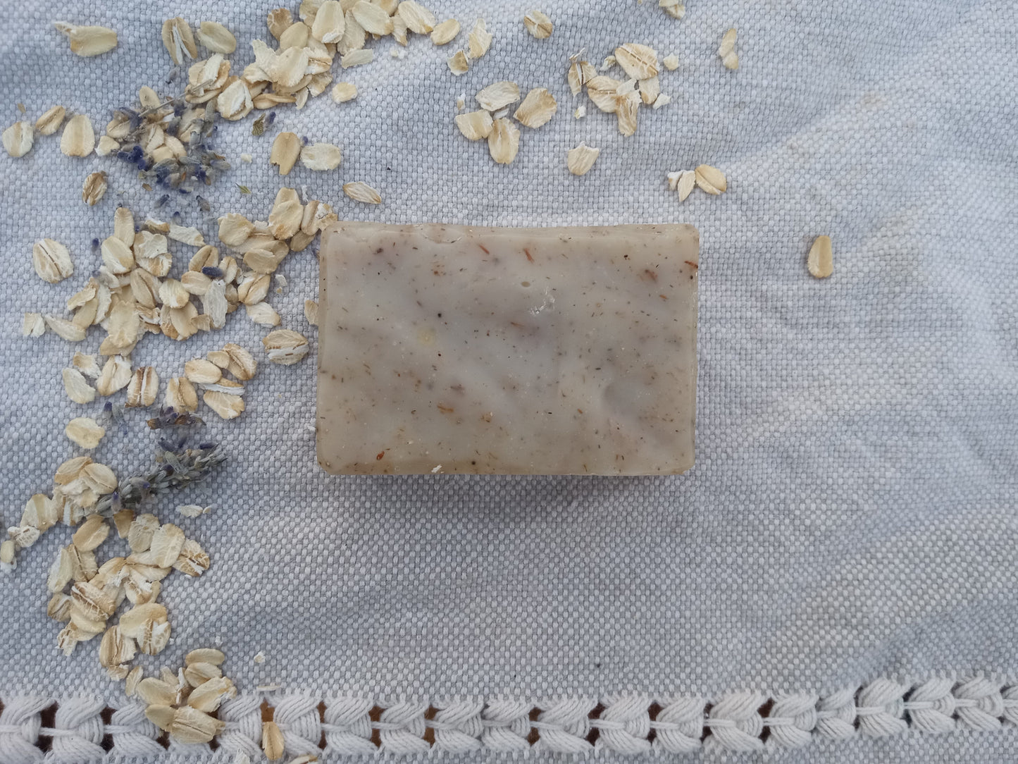 Chamomile Soap Infused with Oatmeal & Lavender Buds - Gently Exfoliating Natural Herbal Vegan Bar Soap made with Olive Oil and Shea Butter
