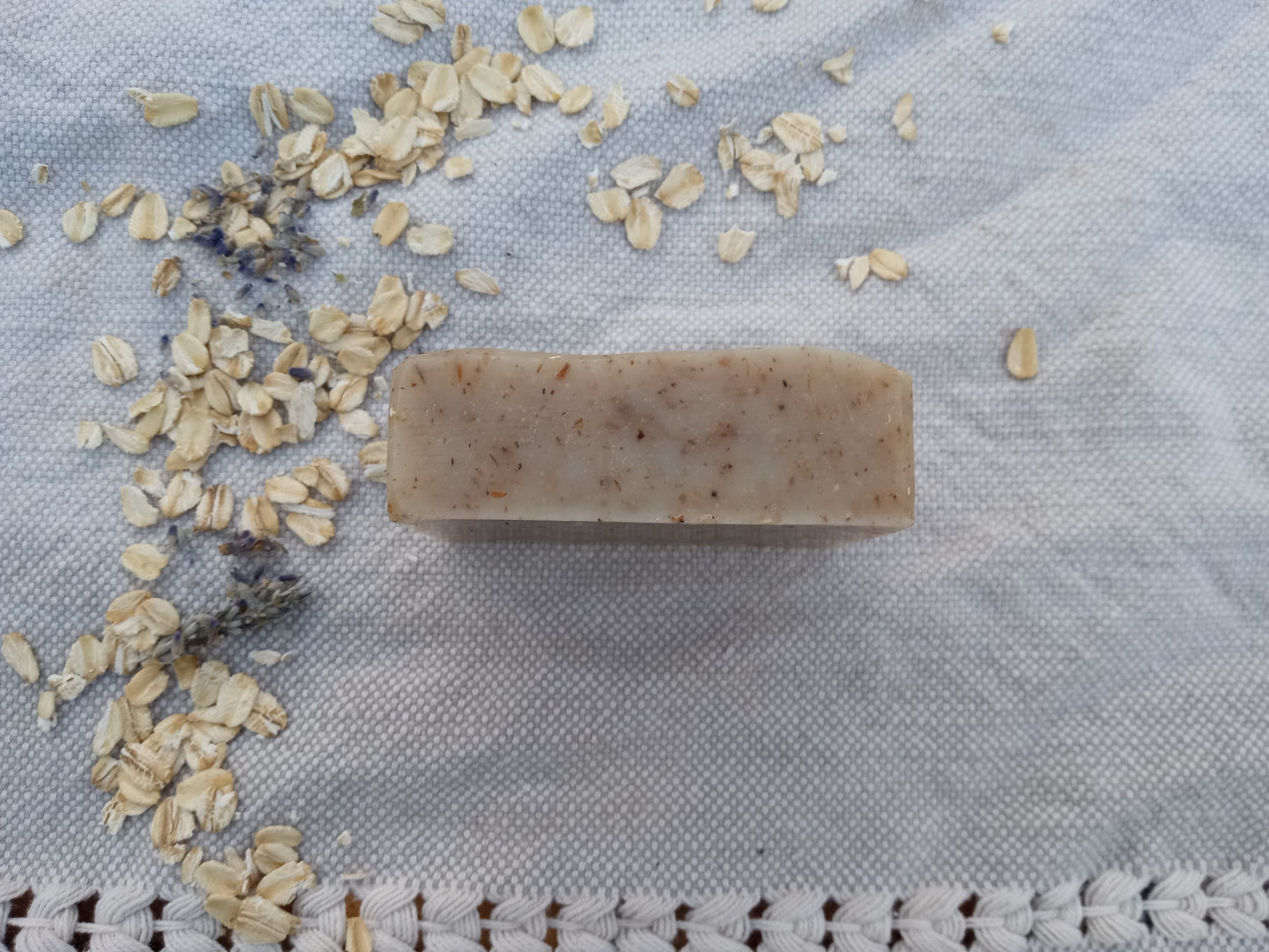 Chamomile Soap Infused with Oatmeal & Lavender Buds - Gently Exfoliating Natural Herbal Vegan Bar Soap made with Olive Oil and Shea Butter