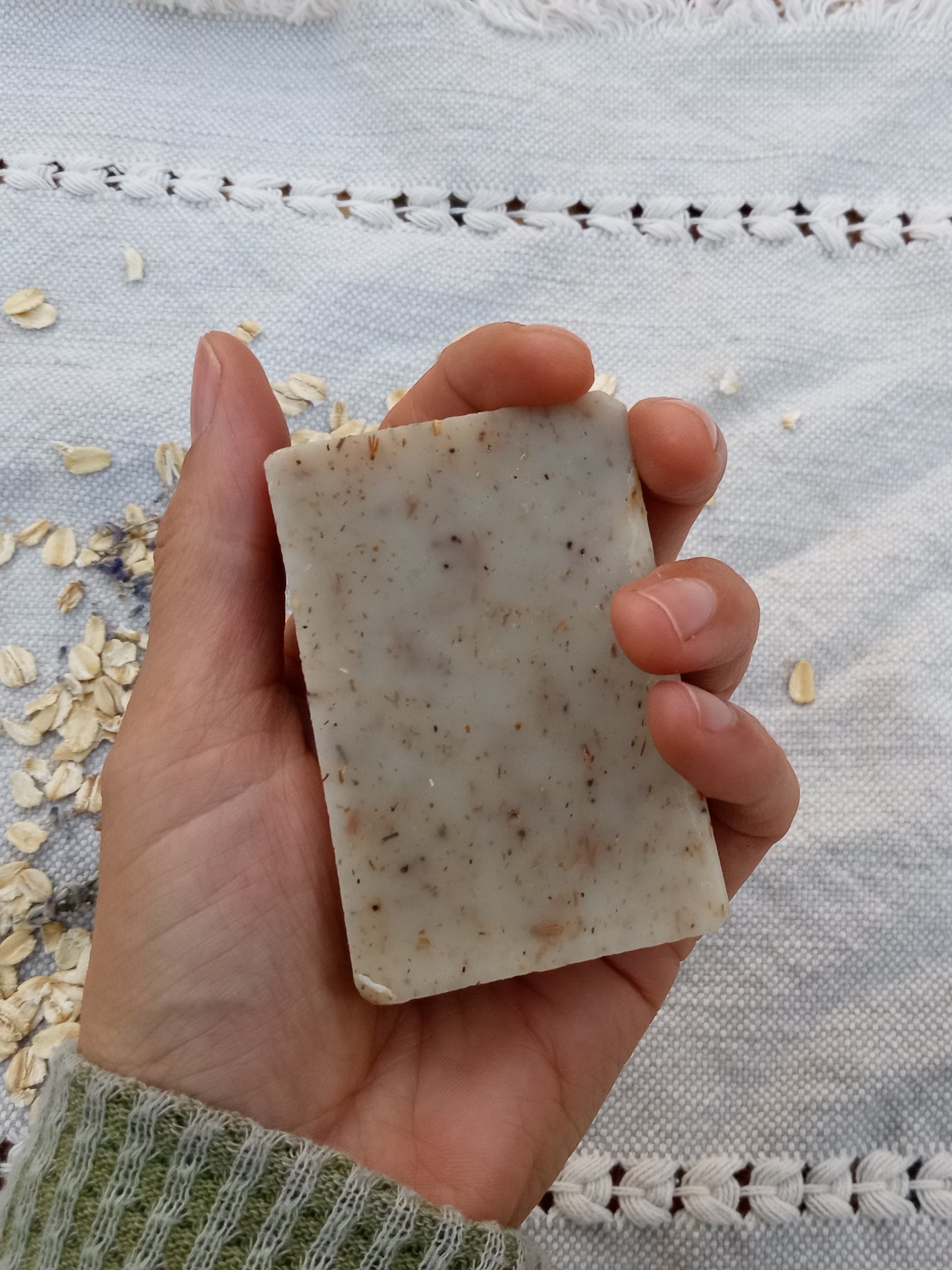 Chamomile Soap Infused with Oatmeal & Lavender Buds - Gently Exfoliating Natural Herbal Vegan Bar Soap made with Olive Oil and Shea Butter
