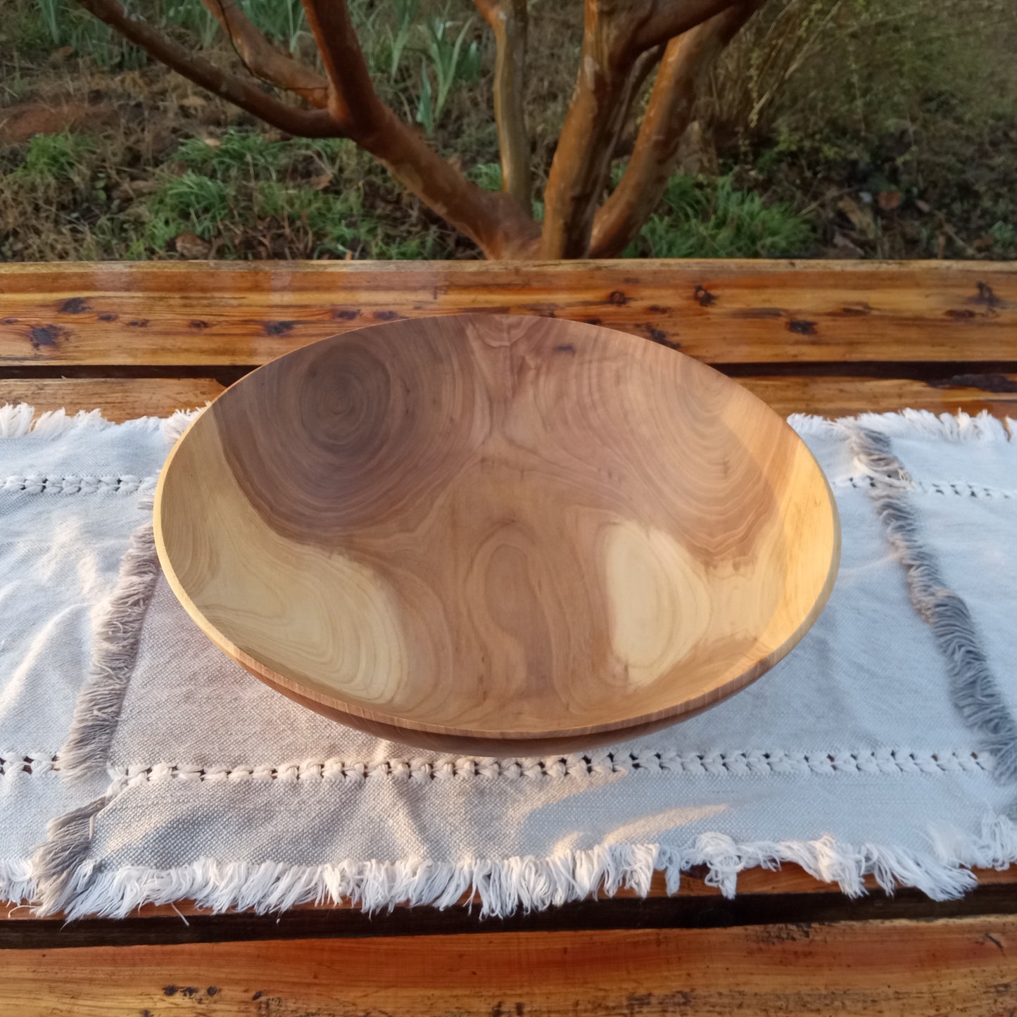 12" Handmade Red Elm Wood Bowl: Figured Design