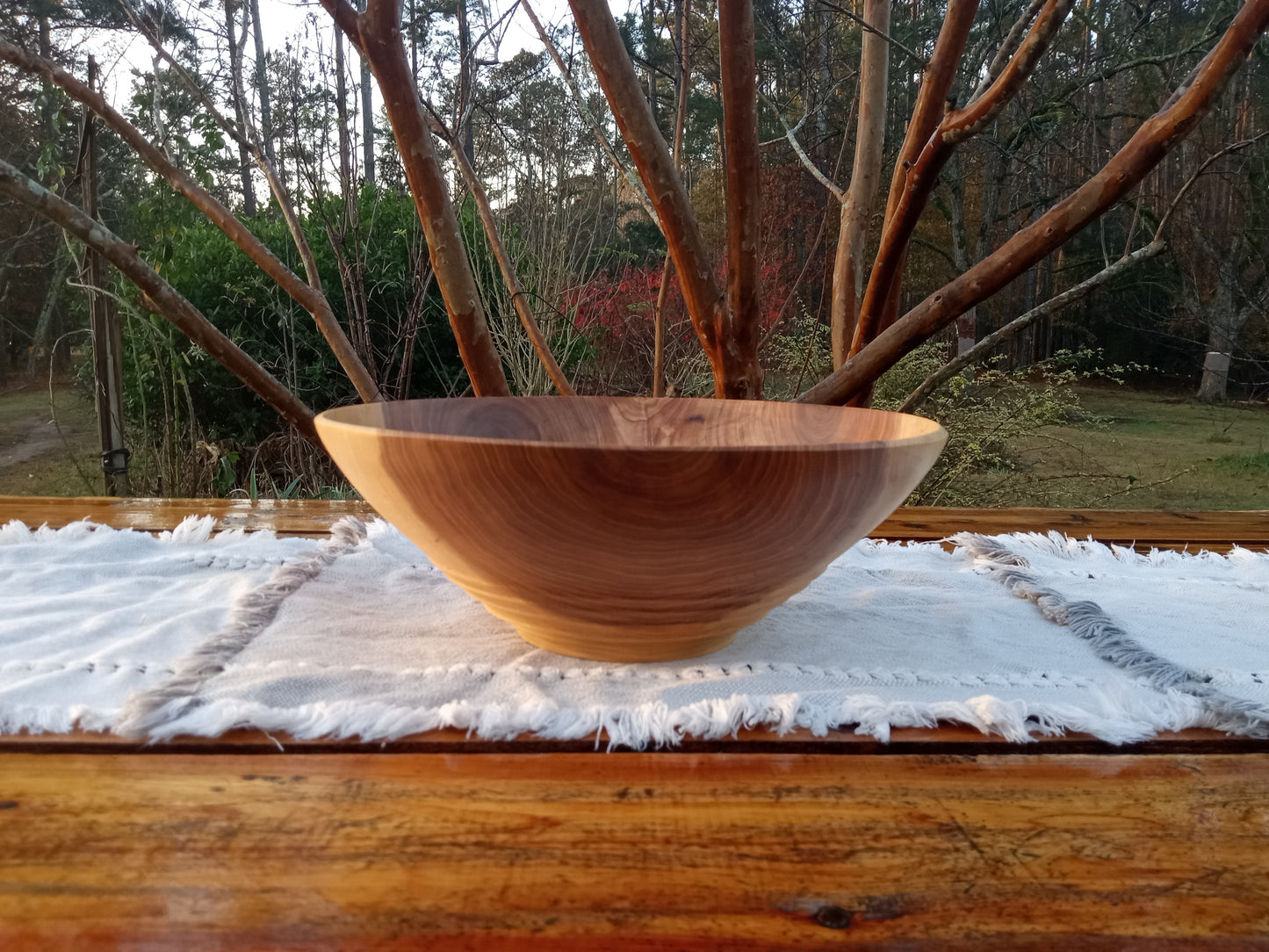 12" Handmade Red Elm Wood Bowl: Figured Design