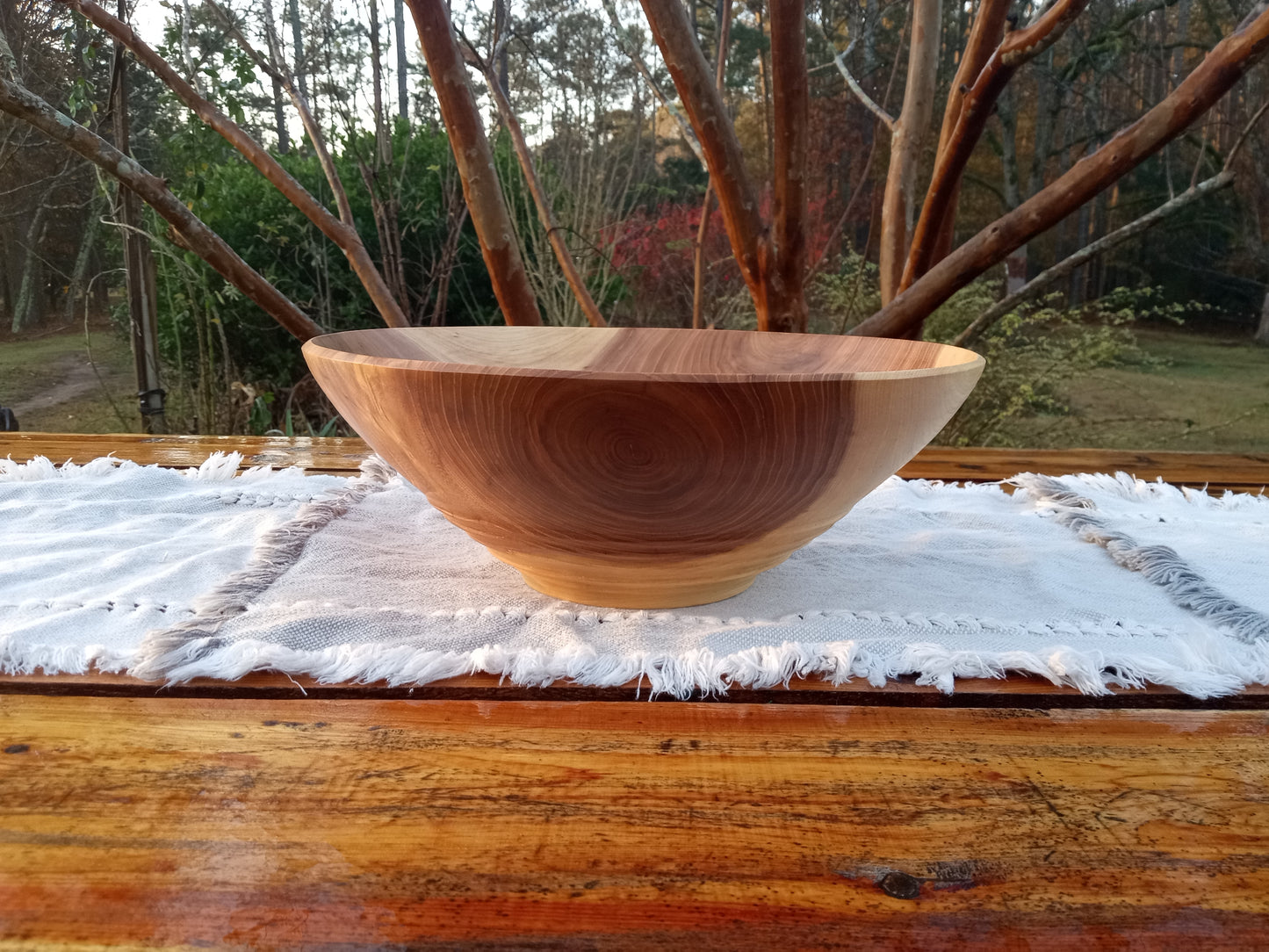 12" Handmade Red Elm Wood Bowl: Figured Design