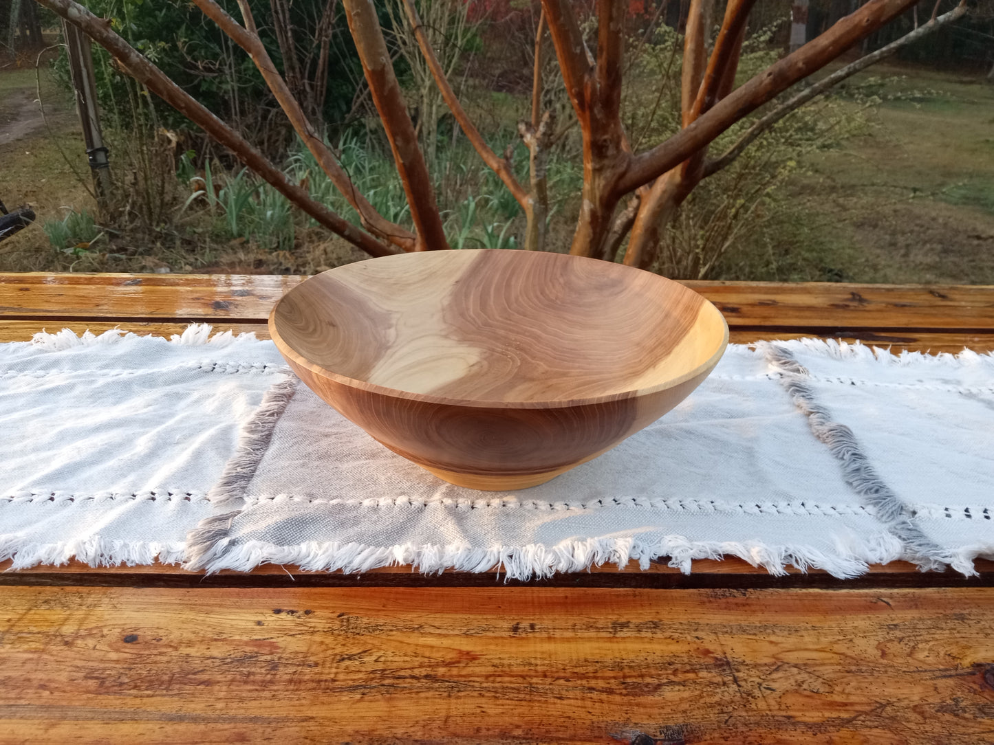 12" Handmade Red Elm Wood Bowl: Figured Design