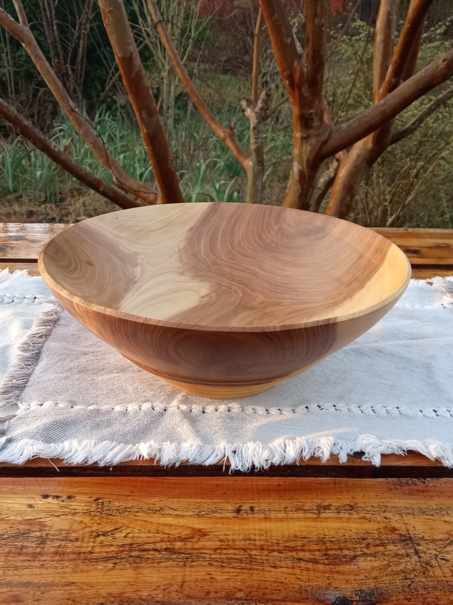 12" Handmade Red Elm Wood Bowl: Figured Design