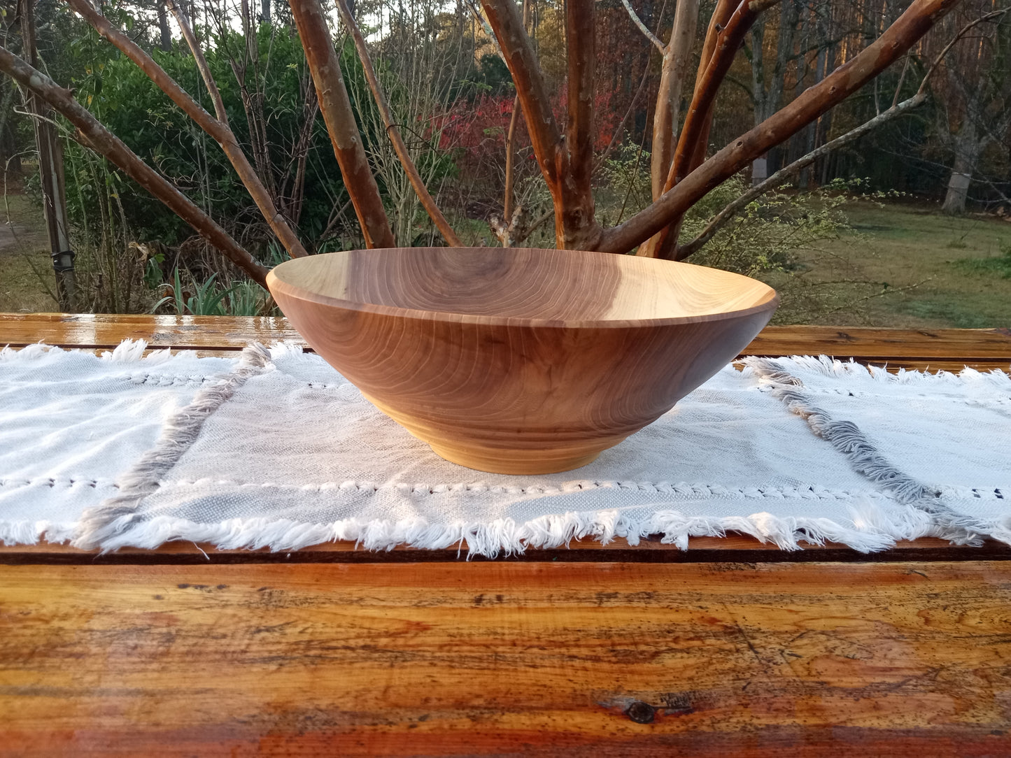 12" Handmade Red Elm Wood Bowl: Figured Design