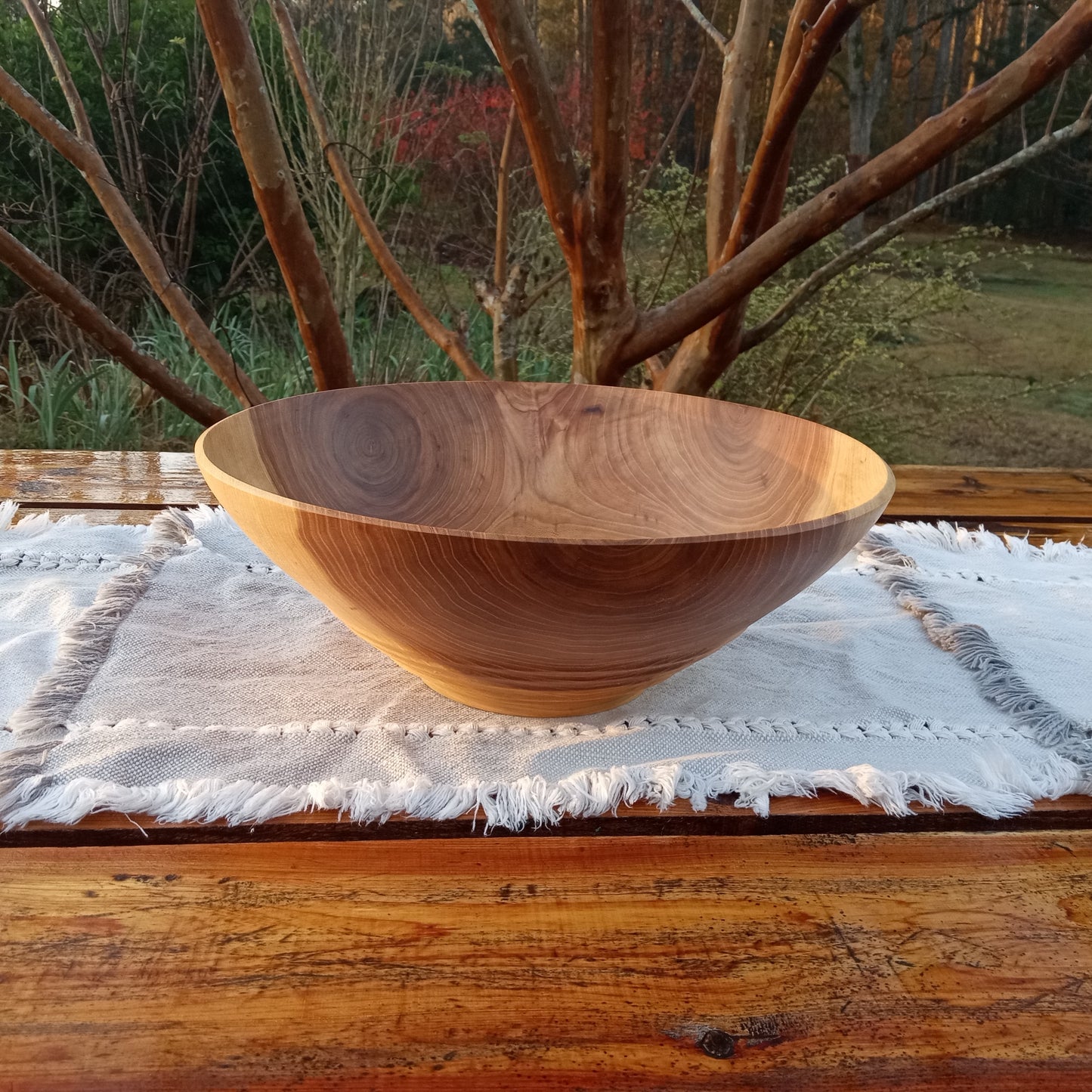 12" Handmade Red Elm Wood Bowl: Figured Design