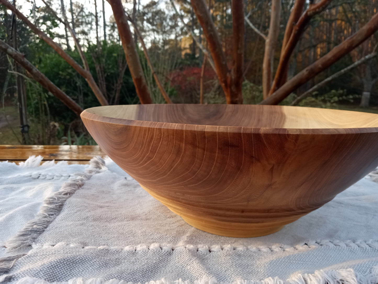 12" Handmade Red Elm Wood Bowl: Figured Design