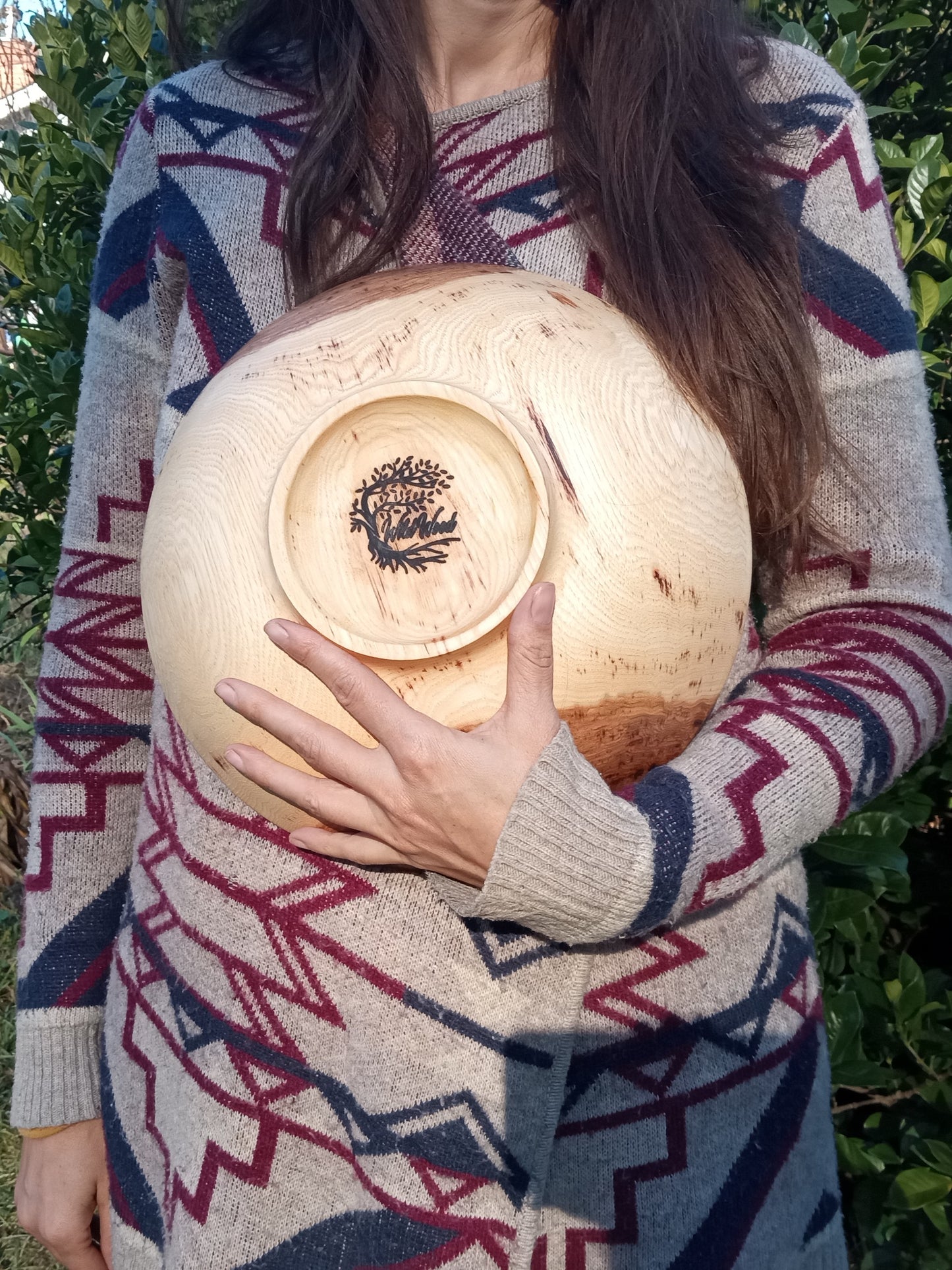 12" Hickory Wood Bowl: Handcrafted Centerpiece
