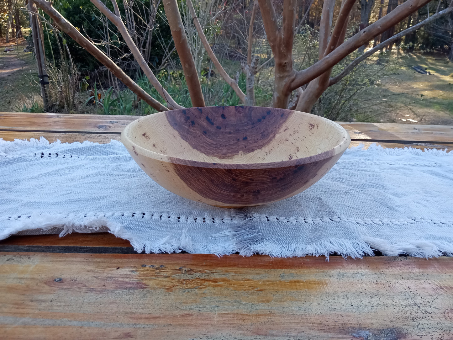 12" Hickory Wood Bowl: Handcrafted Centerpiece