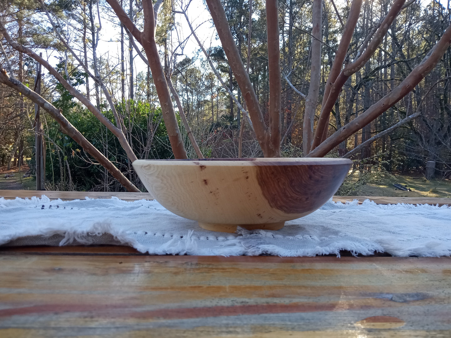 12" Hickory Wood Bowl: Handcrafted Centerpiece