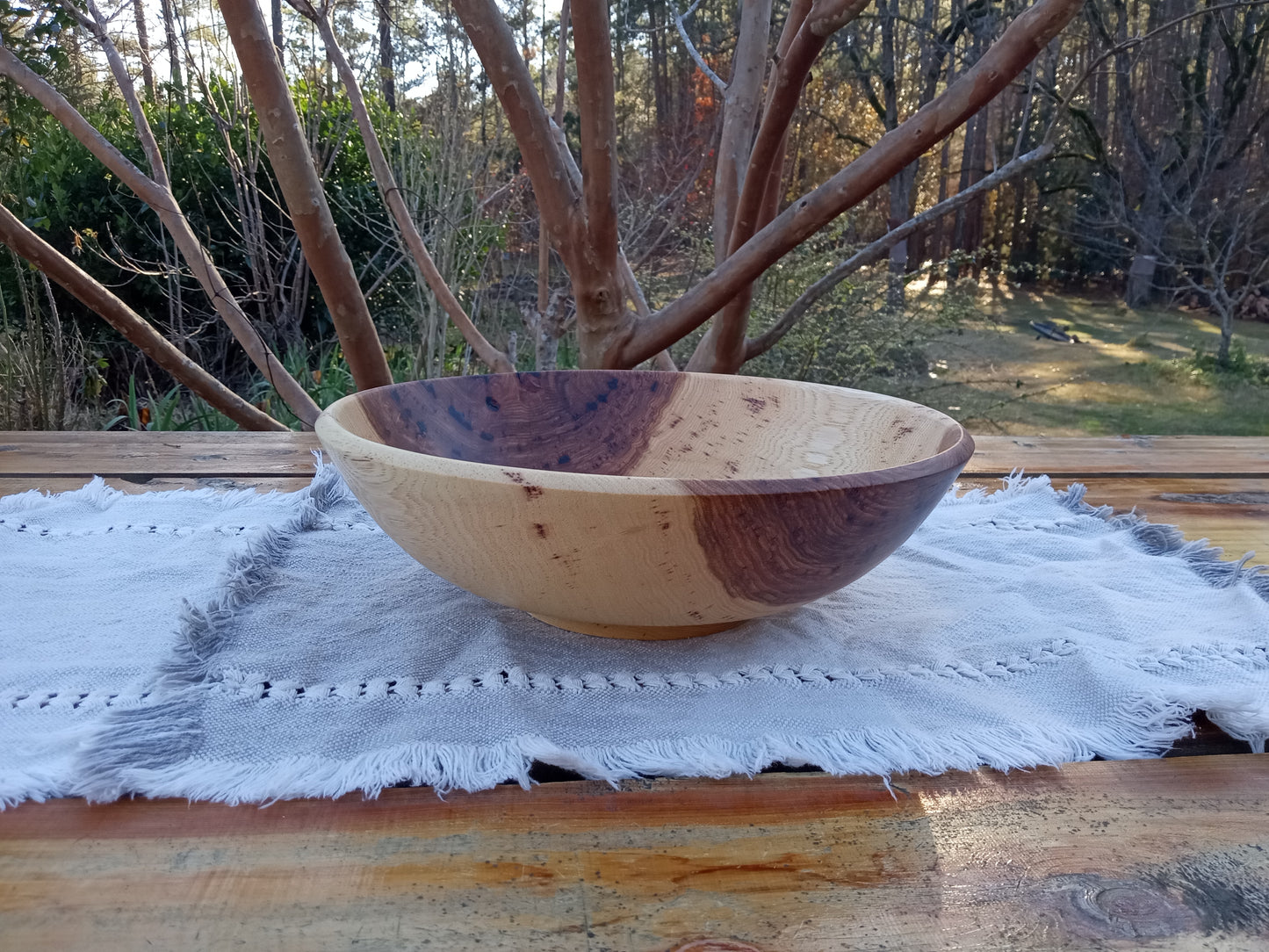 12" Hickory Wood Bowl: Handcrafted Centerpiece