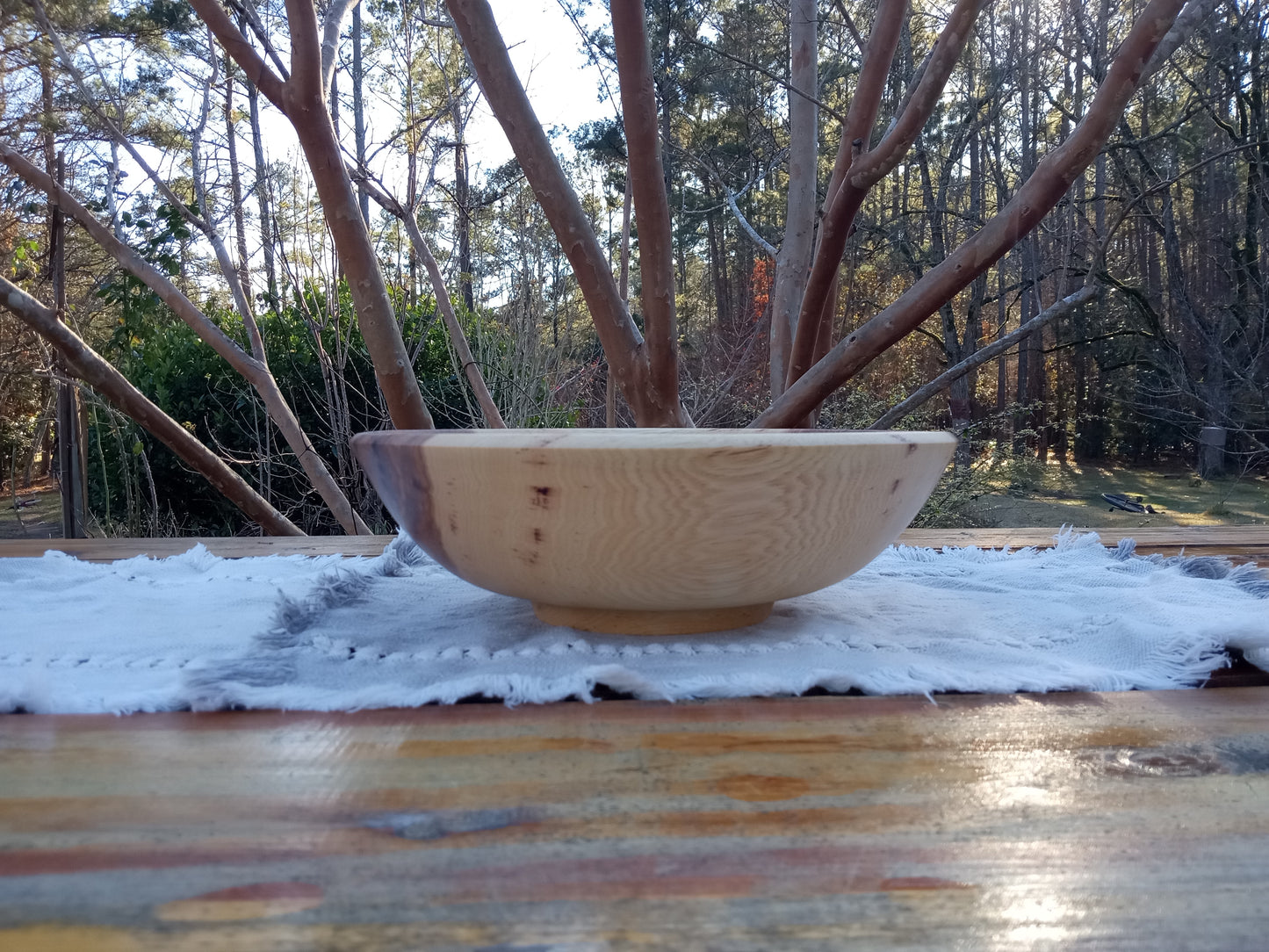 12" Hickory Wood Bowl: Handcrafted Centerpiece