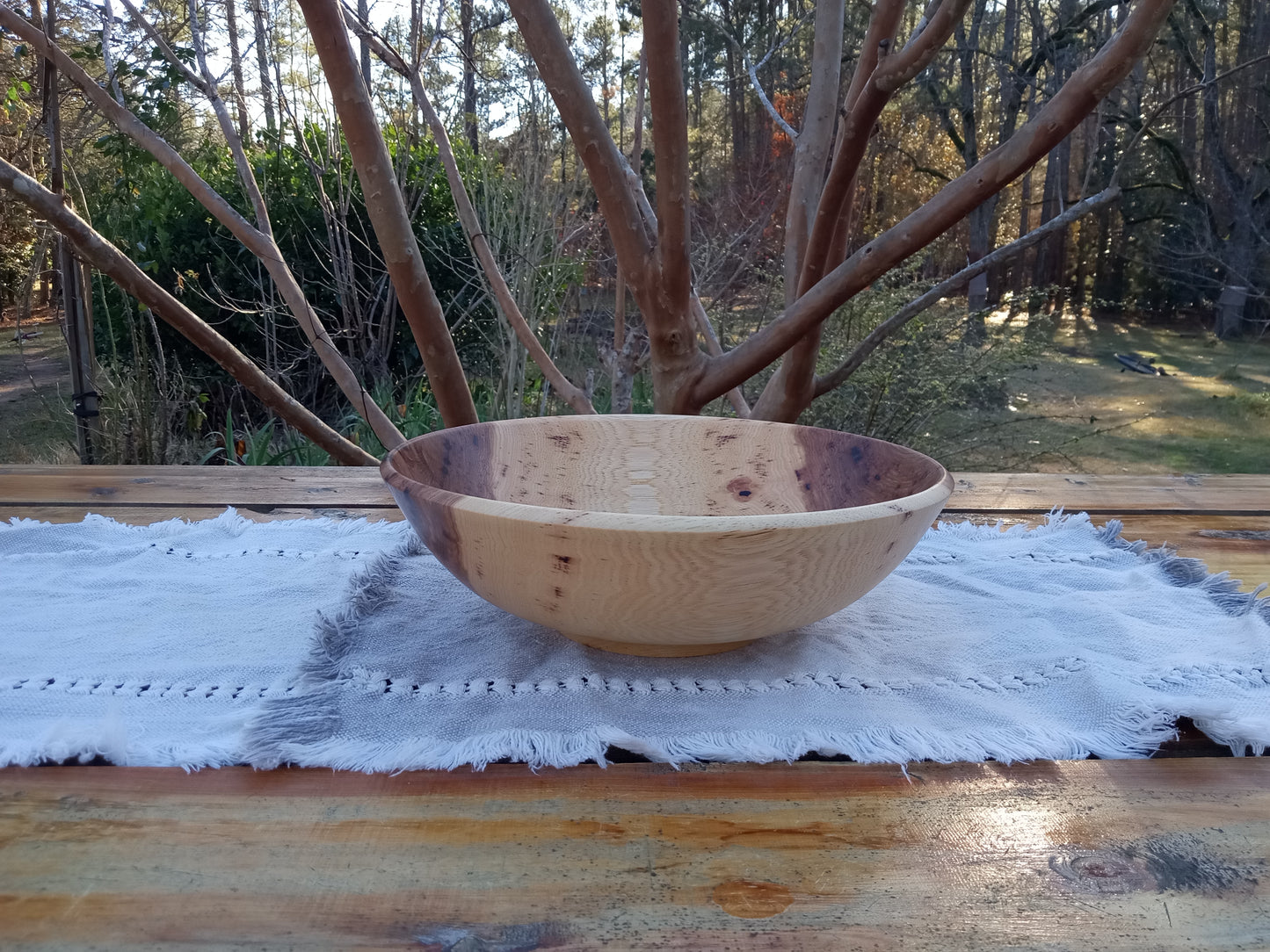12" Hickory Wood Bowl: Handcrafted Centerpiece