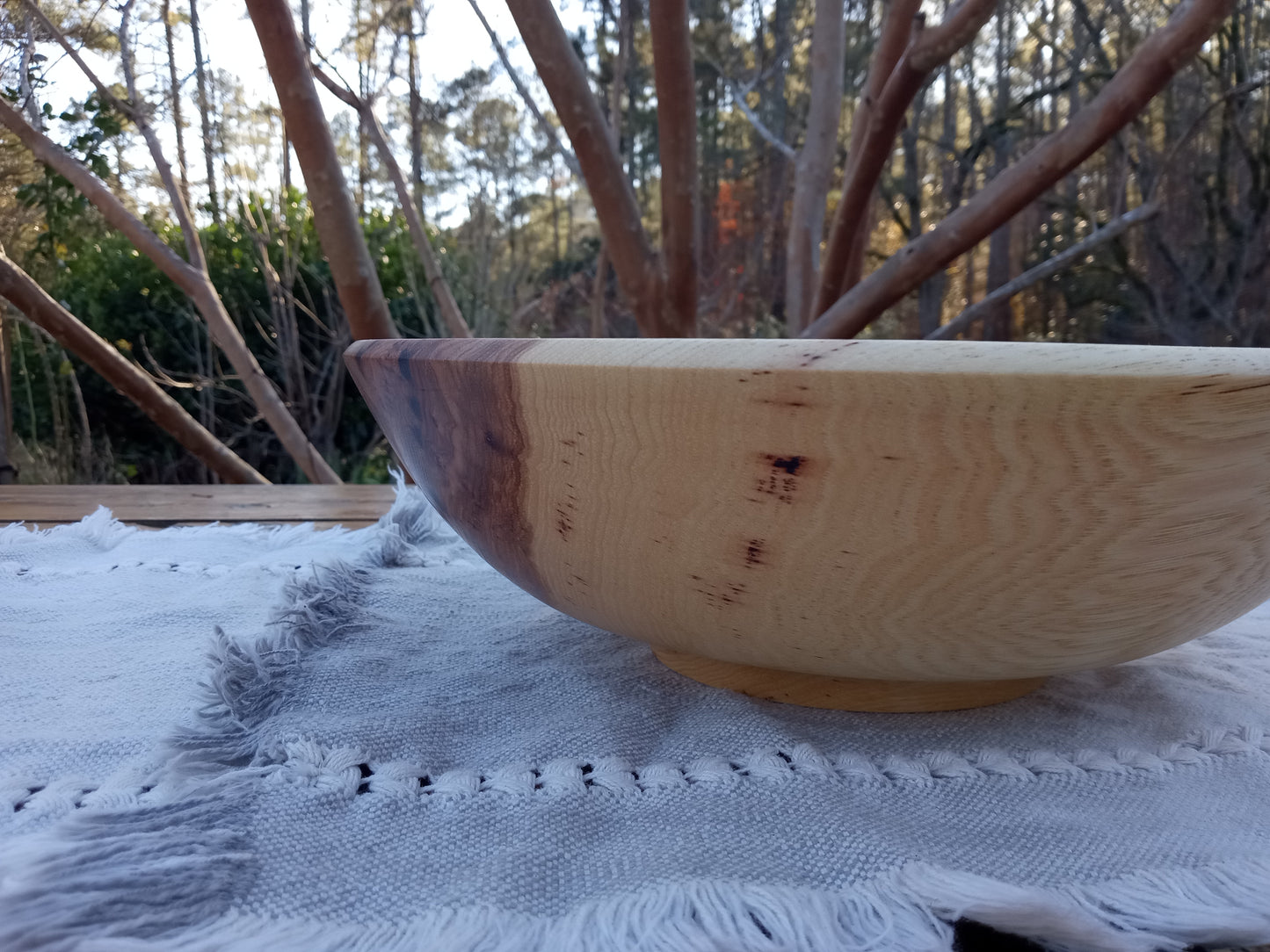 12" Hickory Wood Bowl: Handcrafted Centerpiece
