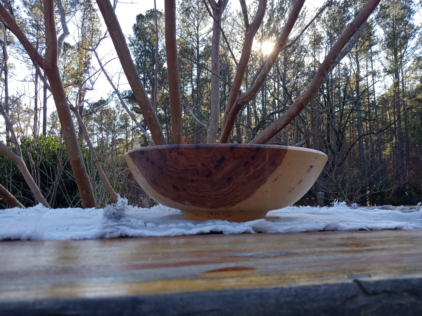 12" Hickory Wood Bowl: Handcrafted Centerpiece
