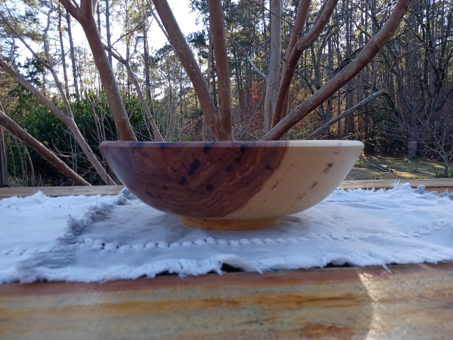 12" Hickory Wood Bowl: Handcrafted Centerpiece